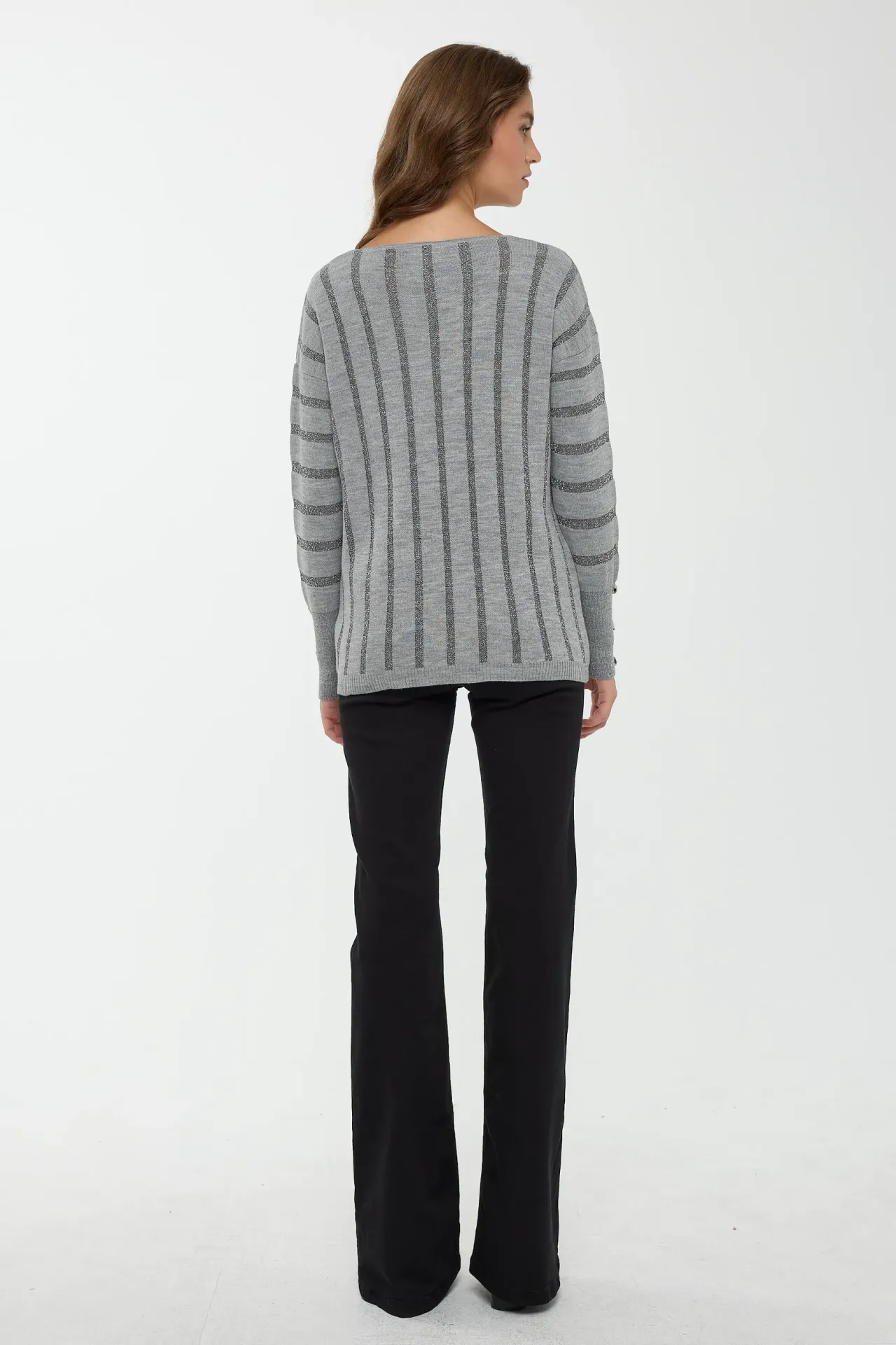 Striped V-Neck Lurex Sweater