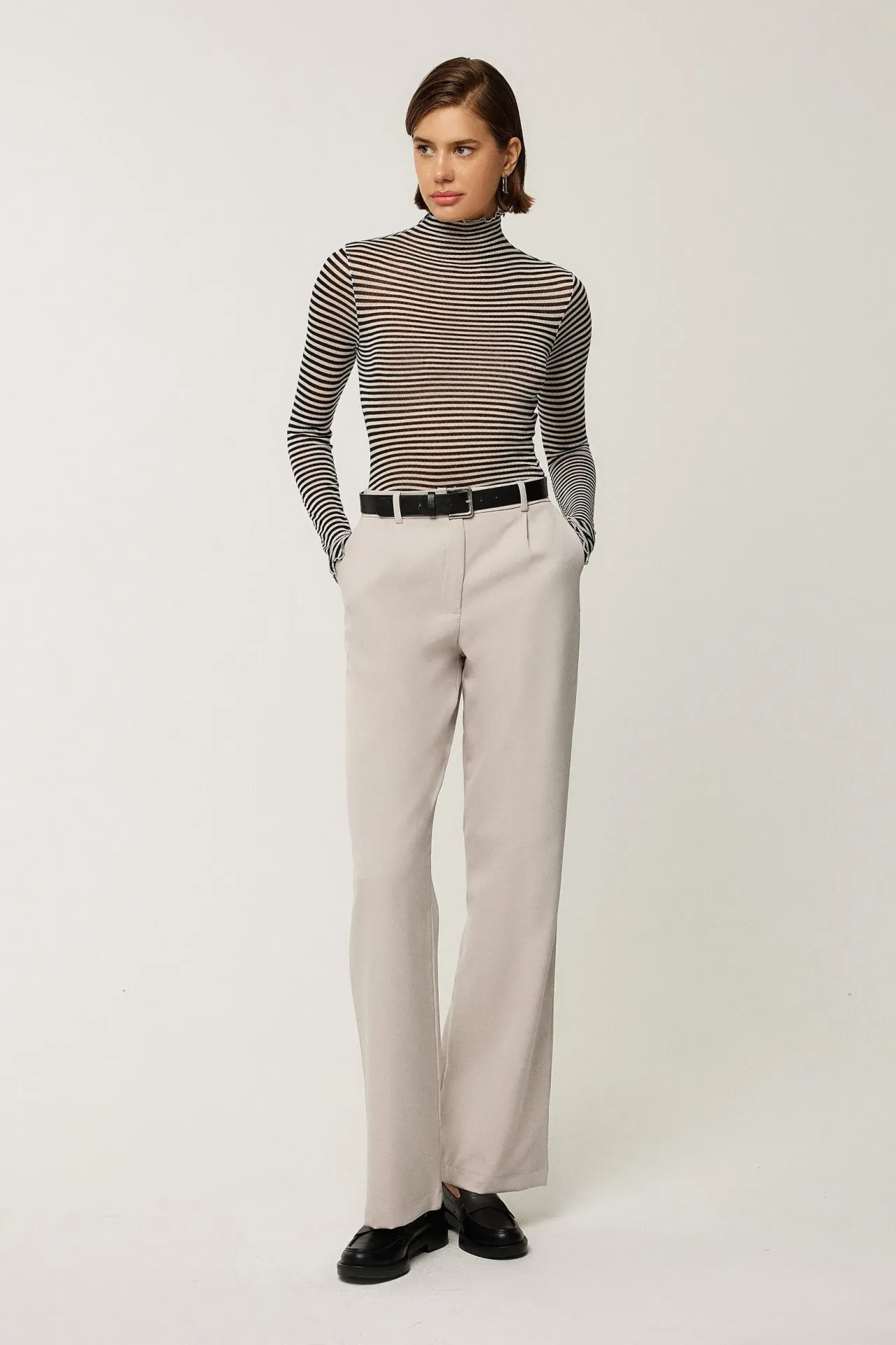 Striped Half Turtleneck Top 