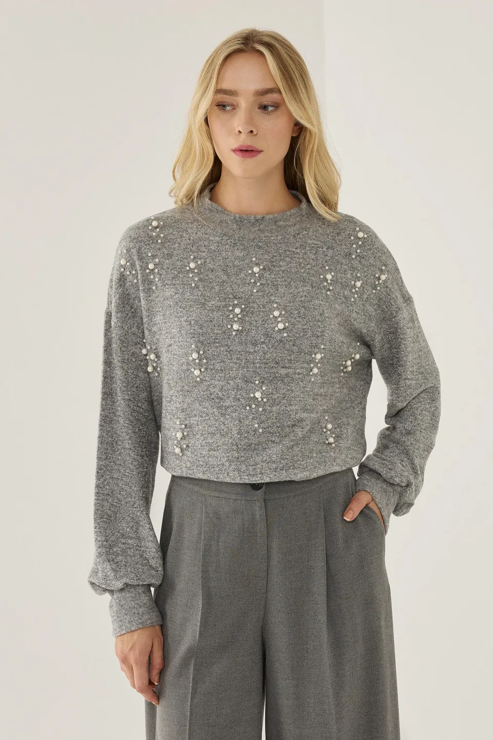 HiCCUP - Grey Stone Detailed Knit Sweater Women