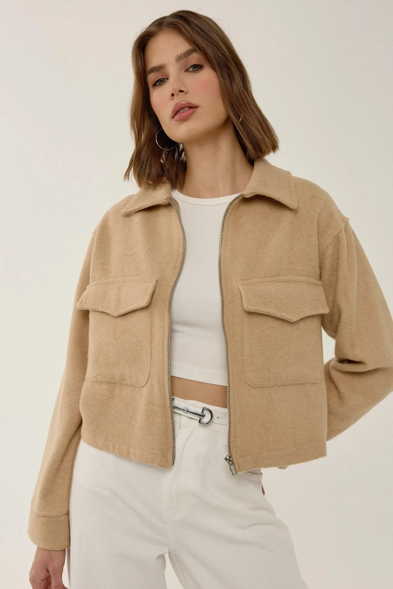 Zippered Jacket with Shirt Collar 1