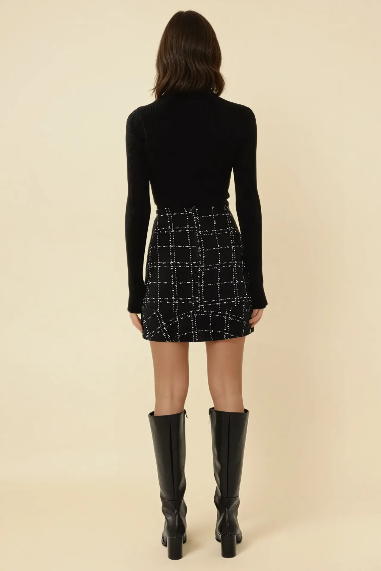 Ruffled Tweed Mini Skirt with Button Detail