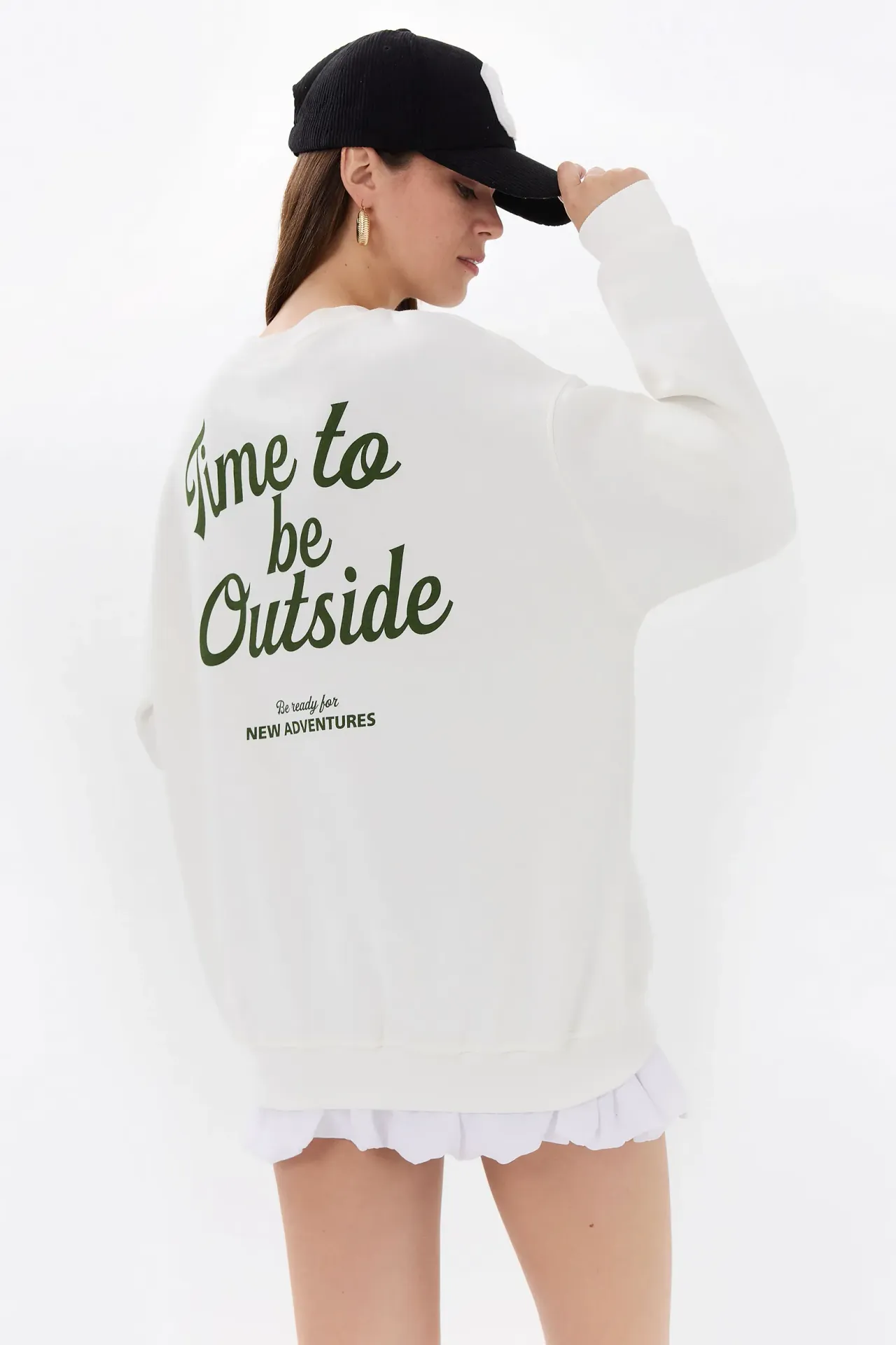 Oversized Back Printed Crew Neck Sweatshirt