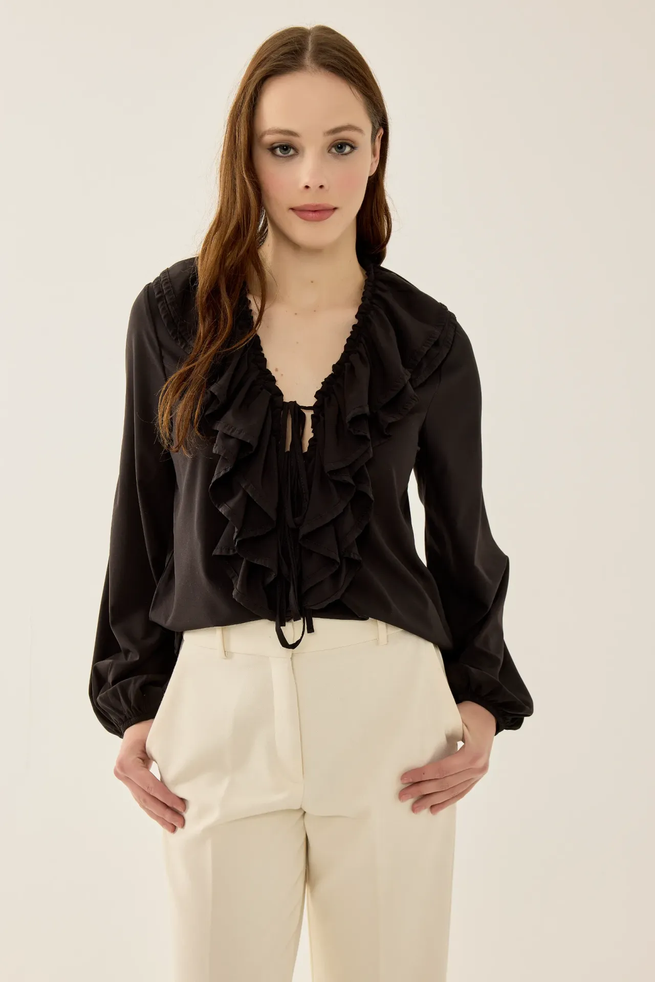 V-Neck Ruffle Blouse