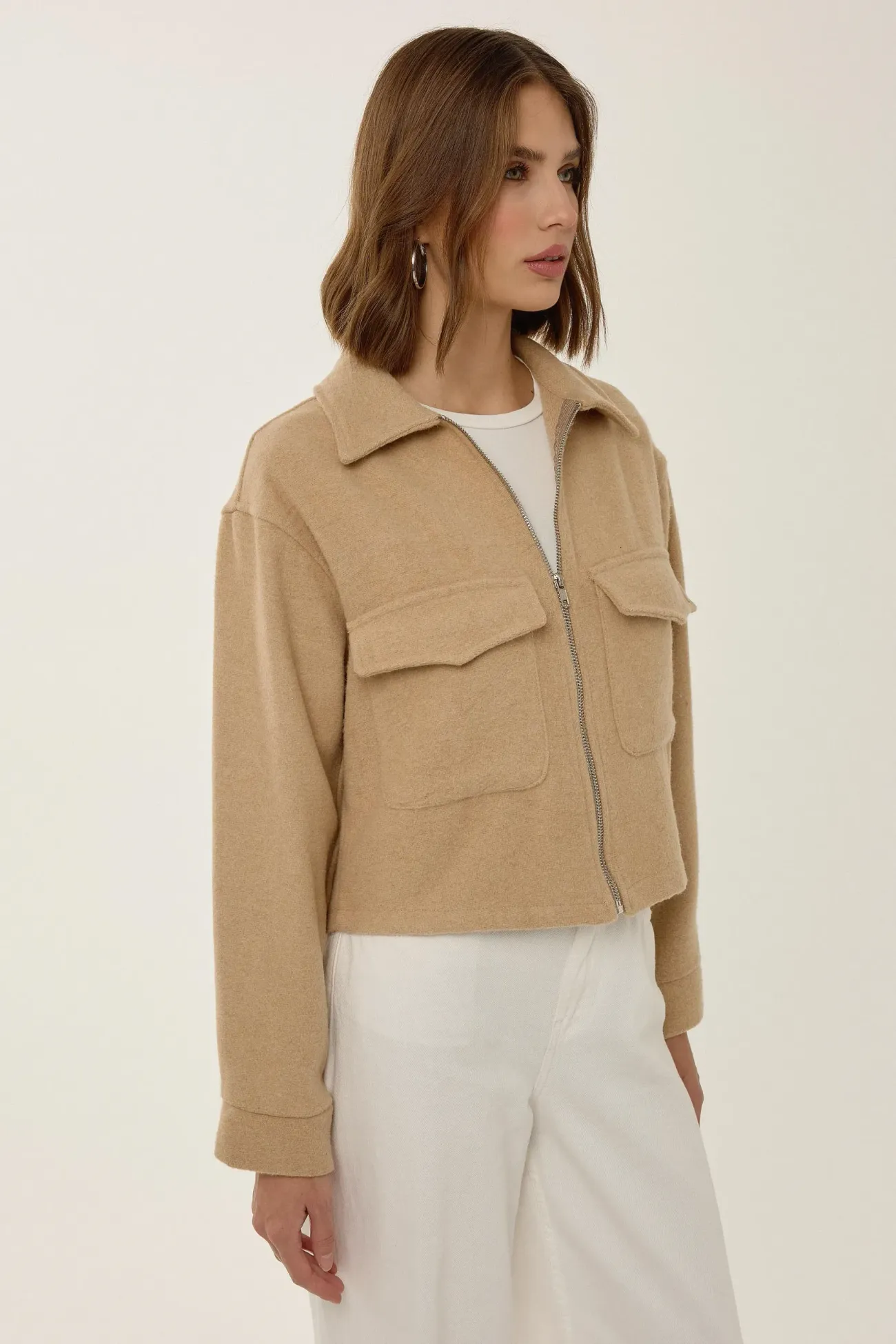 Zippered Jacket with Shirt Collar 4