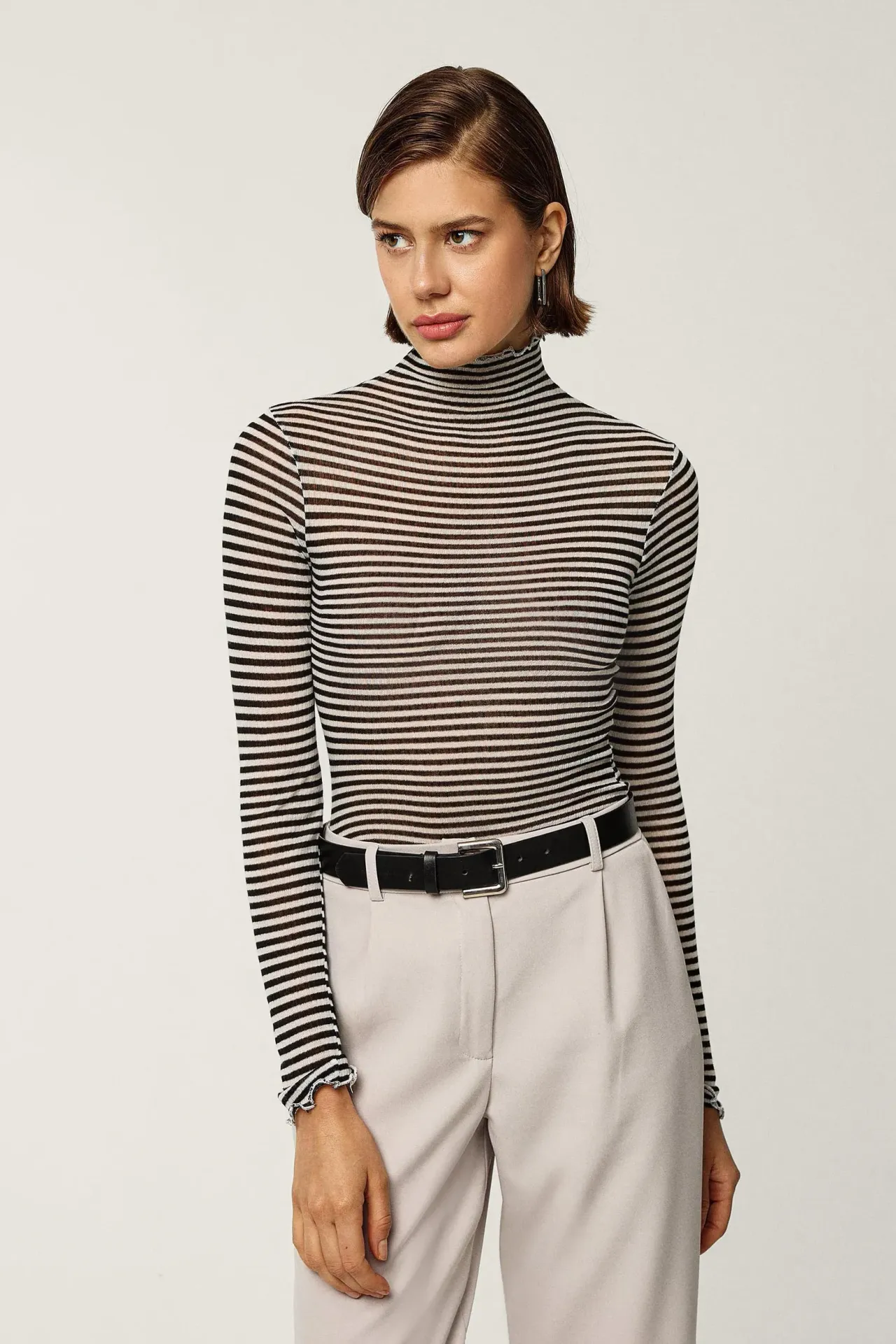 Striped Half Turtleneck Top 