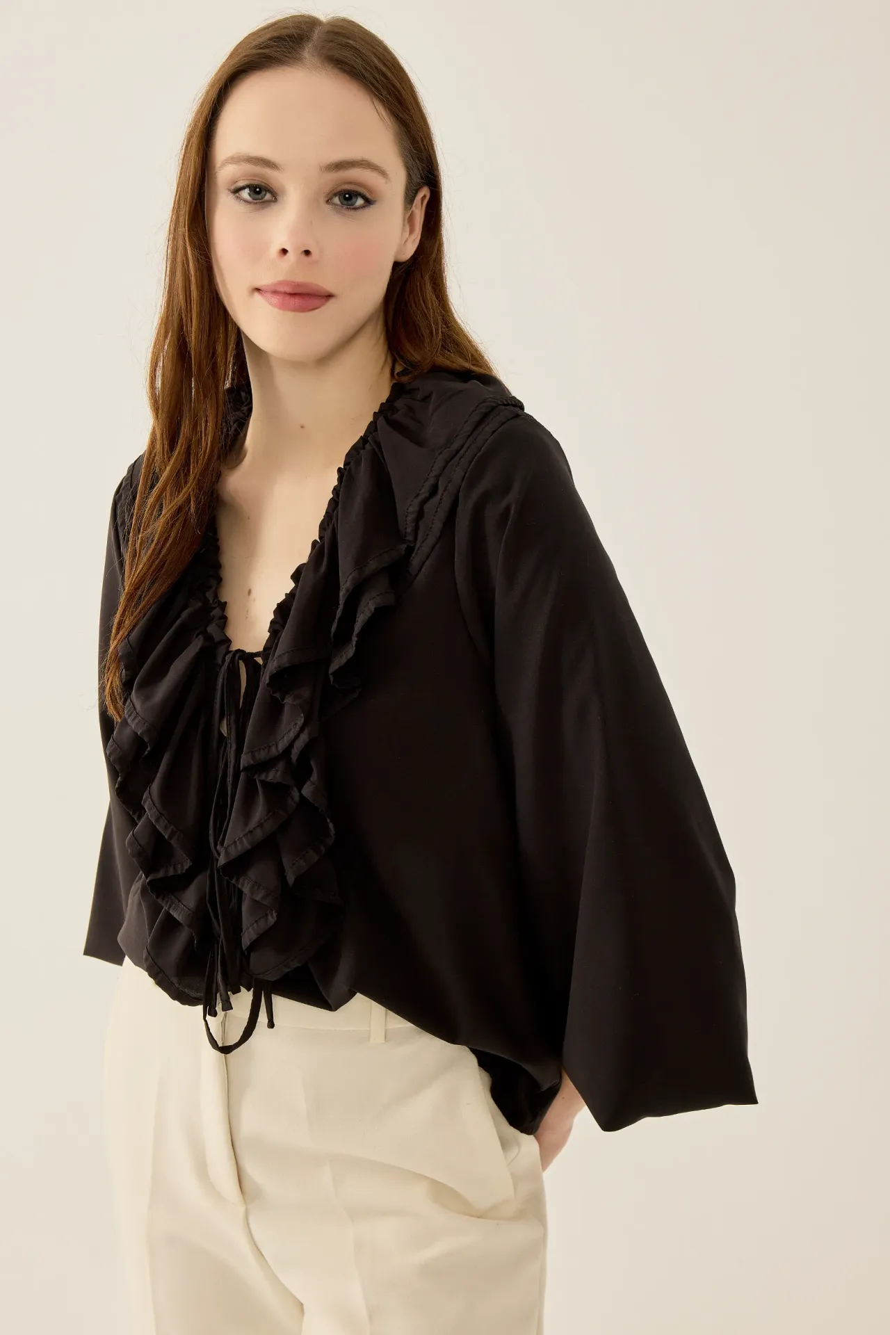 V-Neck Ruffle Blouse