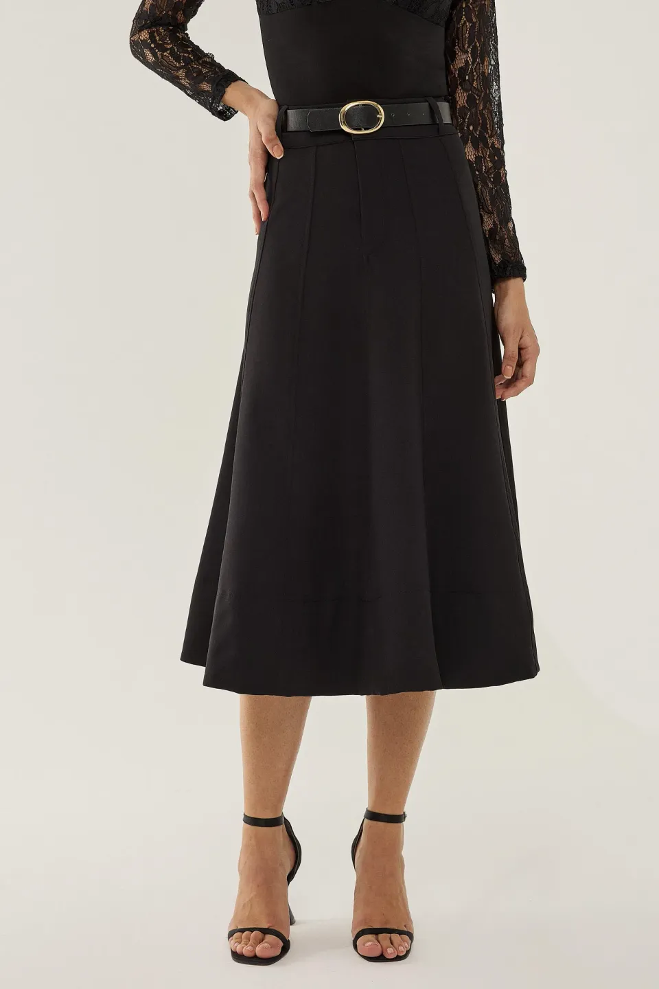 High Waist A-Line Midi Skirt