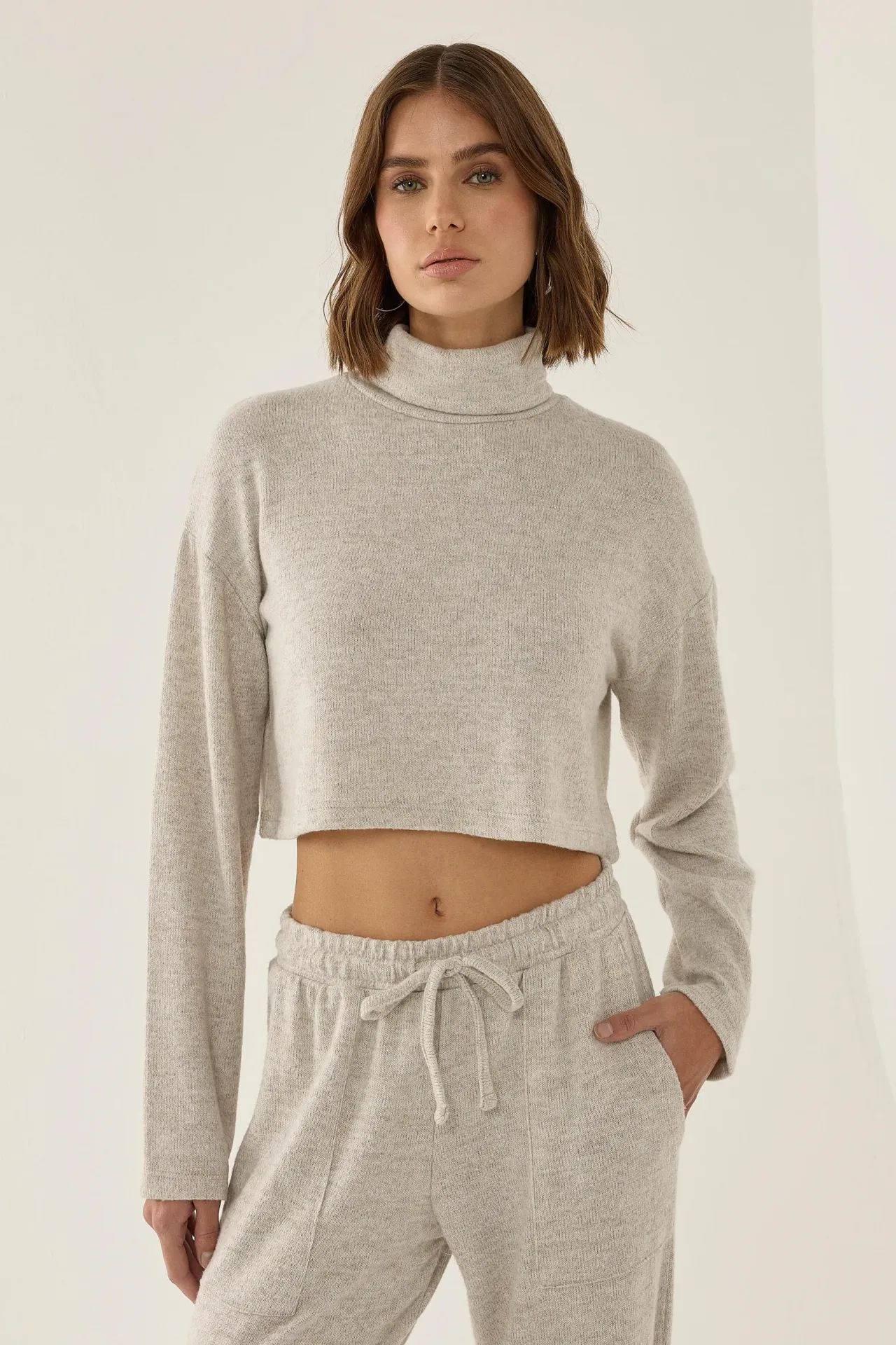 Textured Turtleneck Crop Sweater