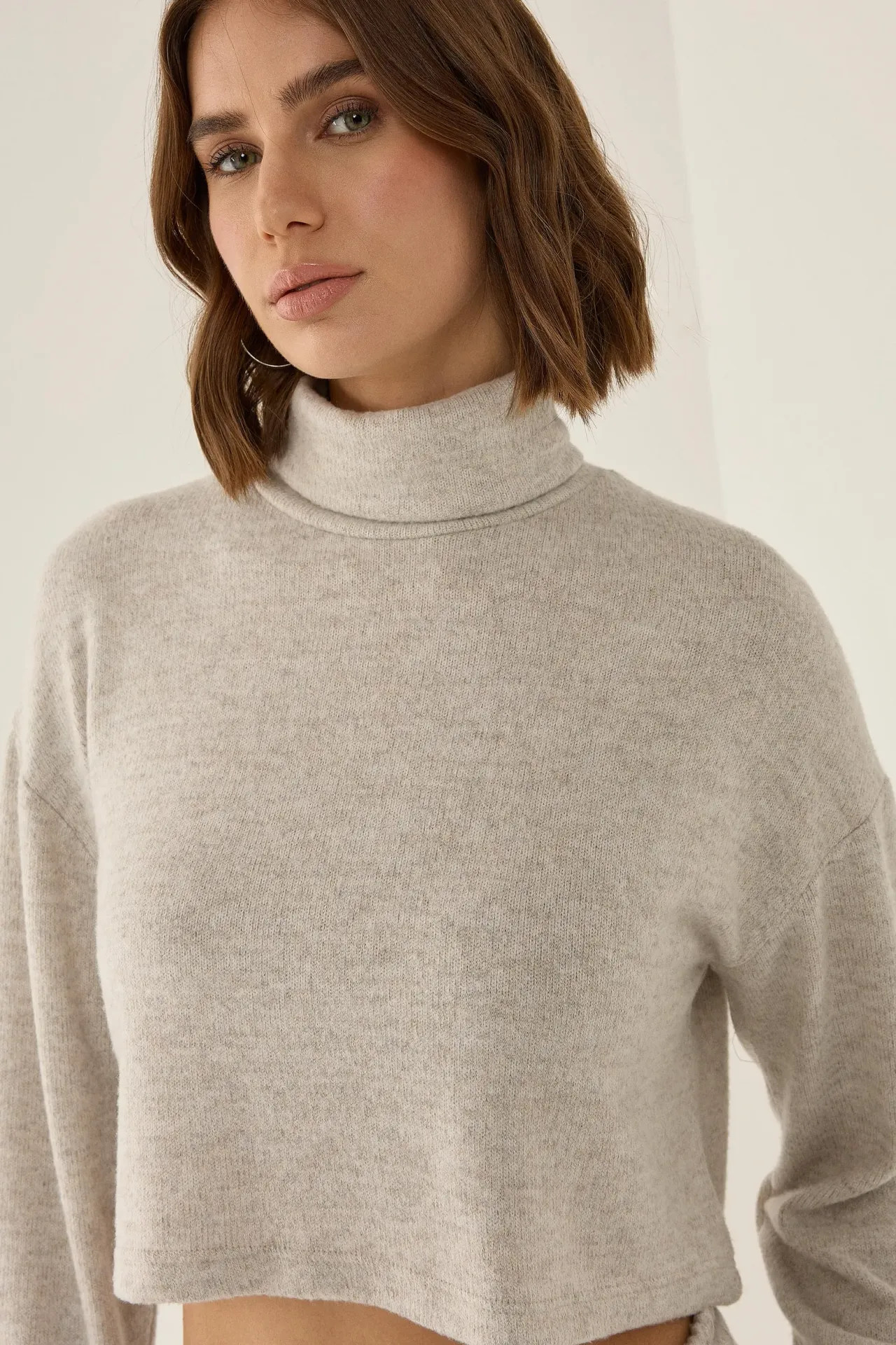 Textured Turtleneck Crop Sweater