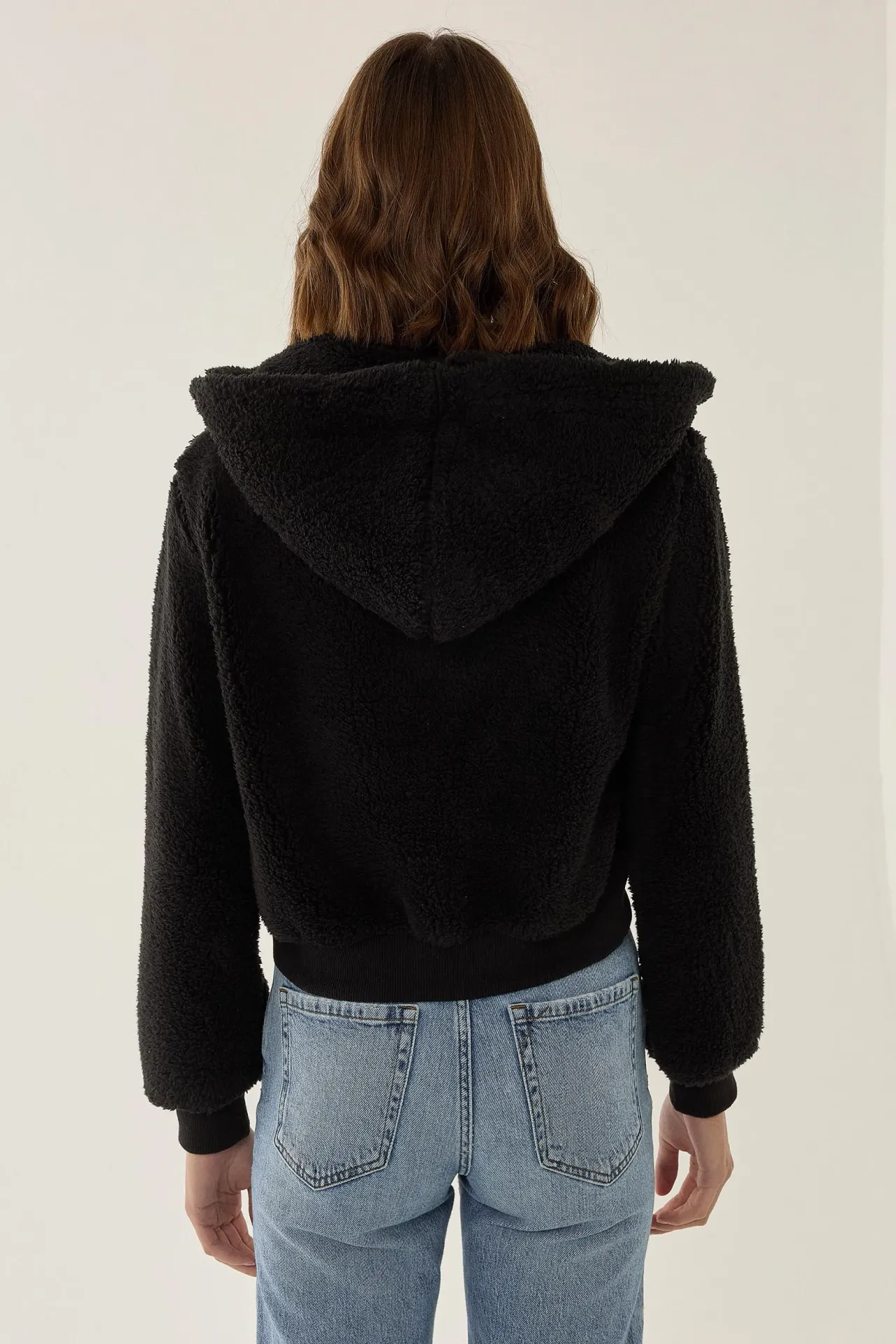 Plush Crop Jacket with Zipper Collar