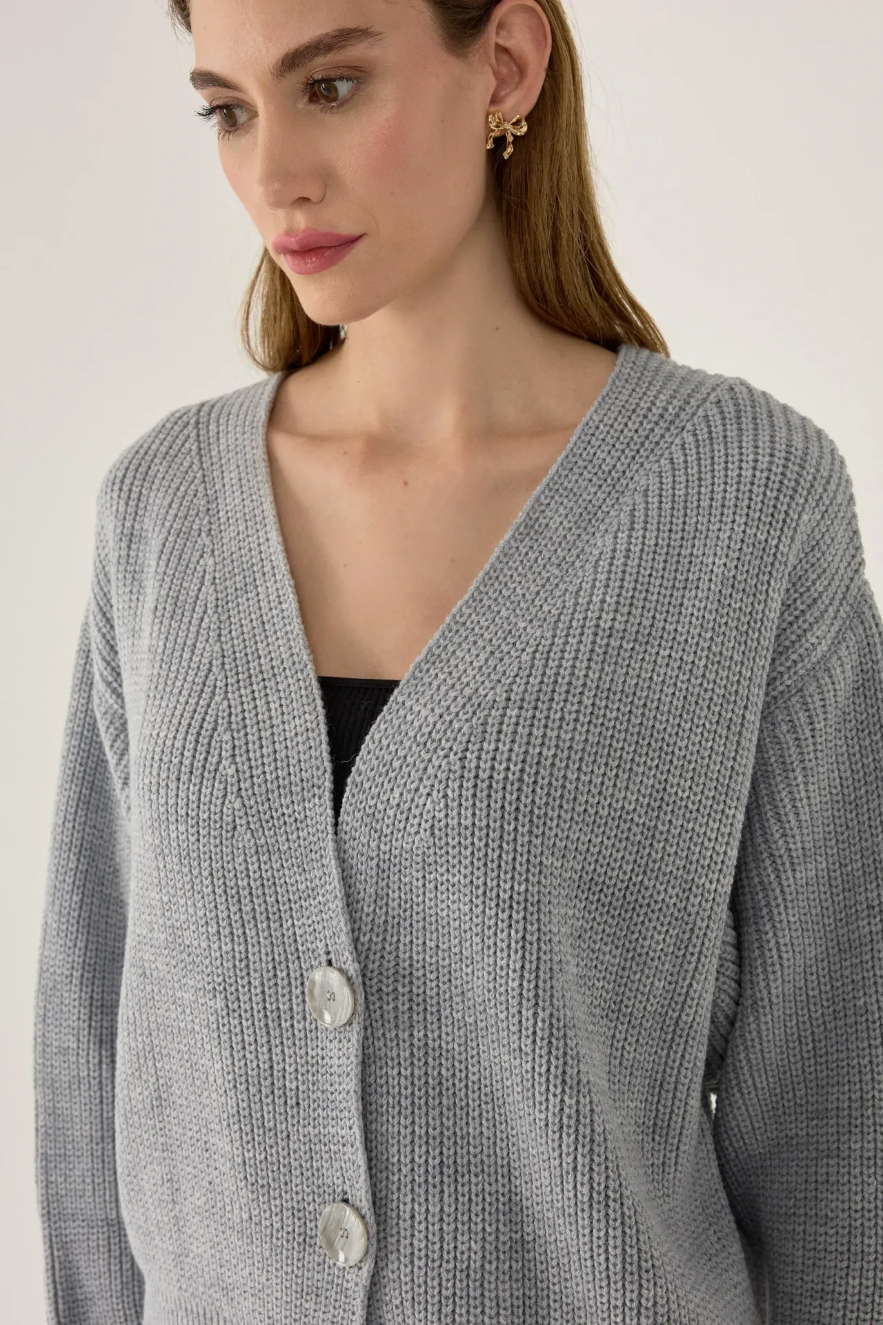 V-Neck Buttoned Knit Cardigan