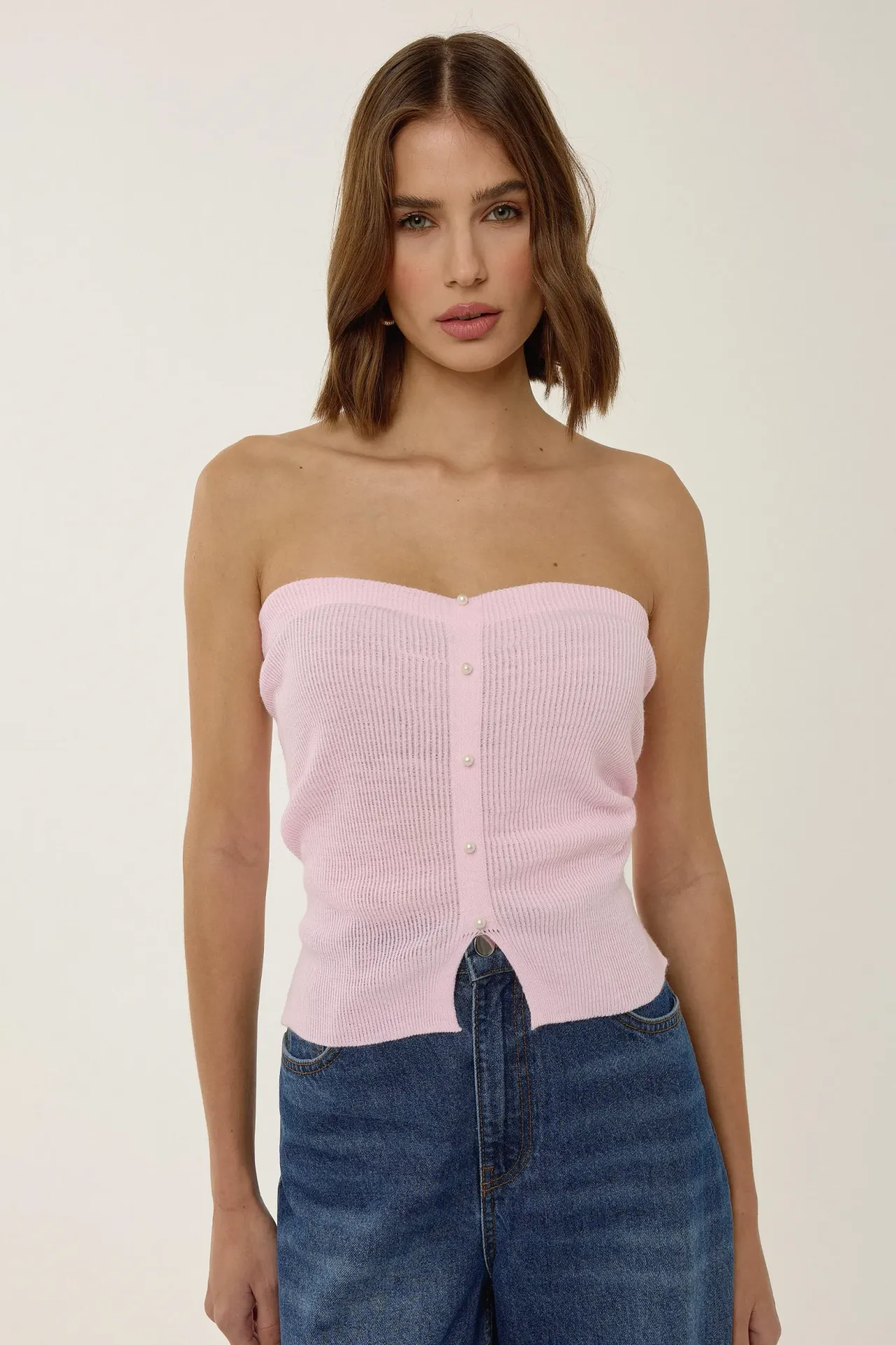 Slim Fit Strapless Knitted Top