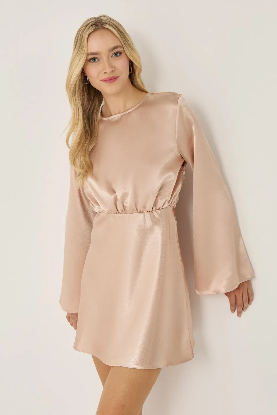 Mini Satin Dress with Angel Arms