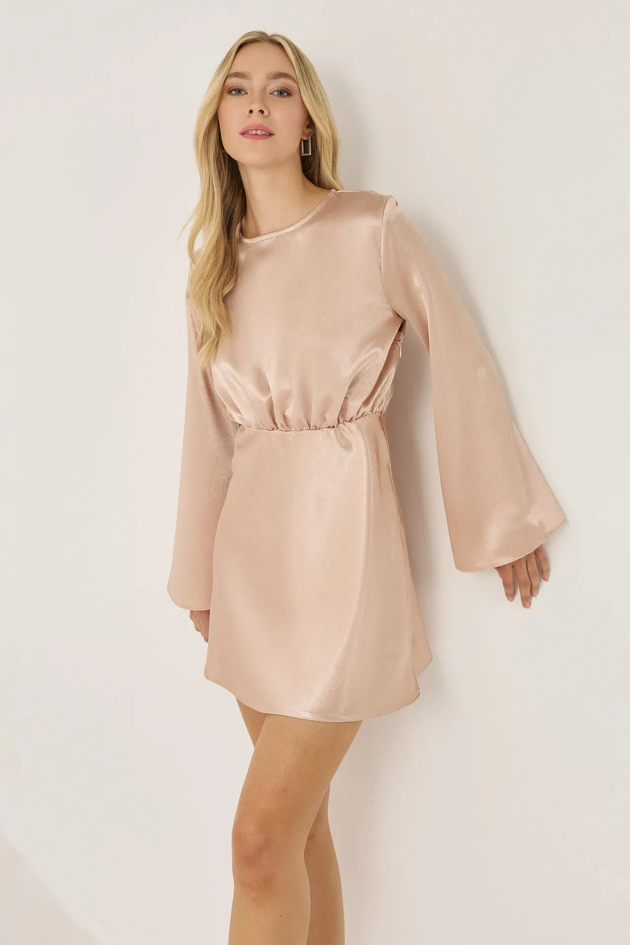 Mini Satin Dress with Angel Arms