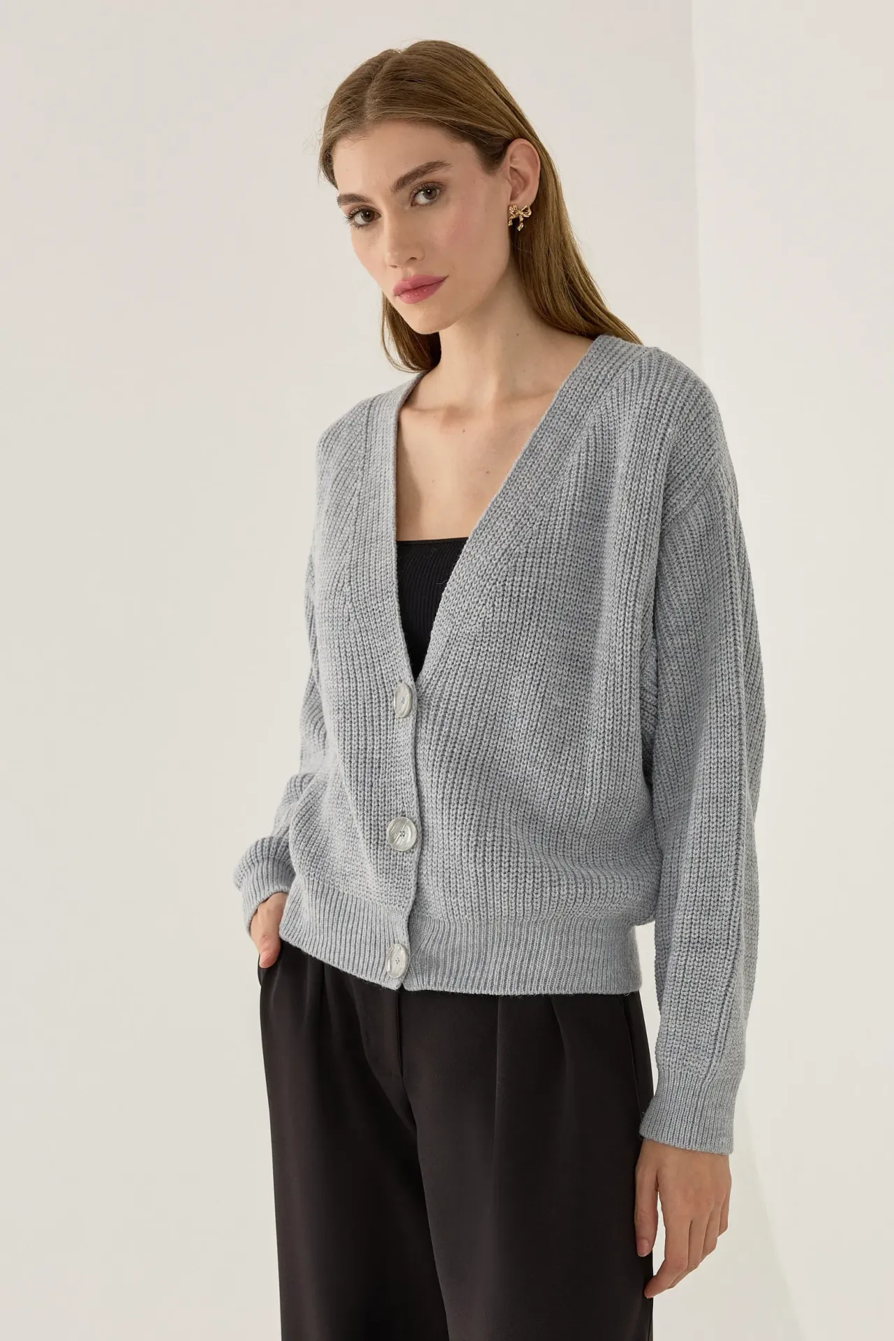 V-Neck Buttoned Knit Cardigan