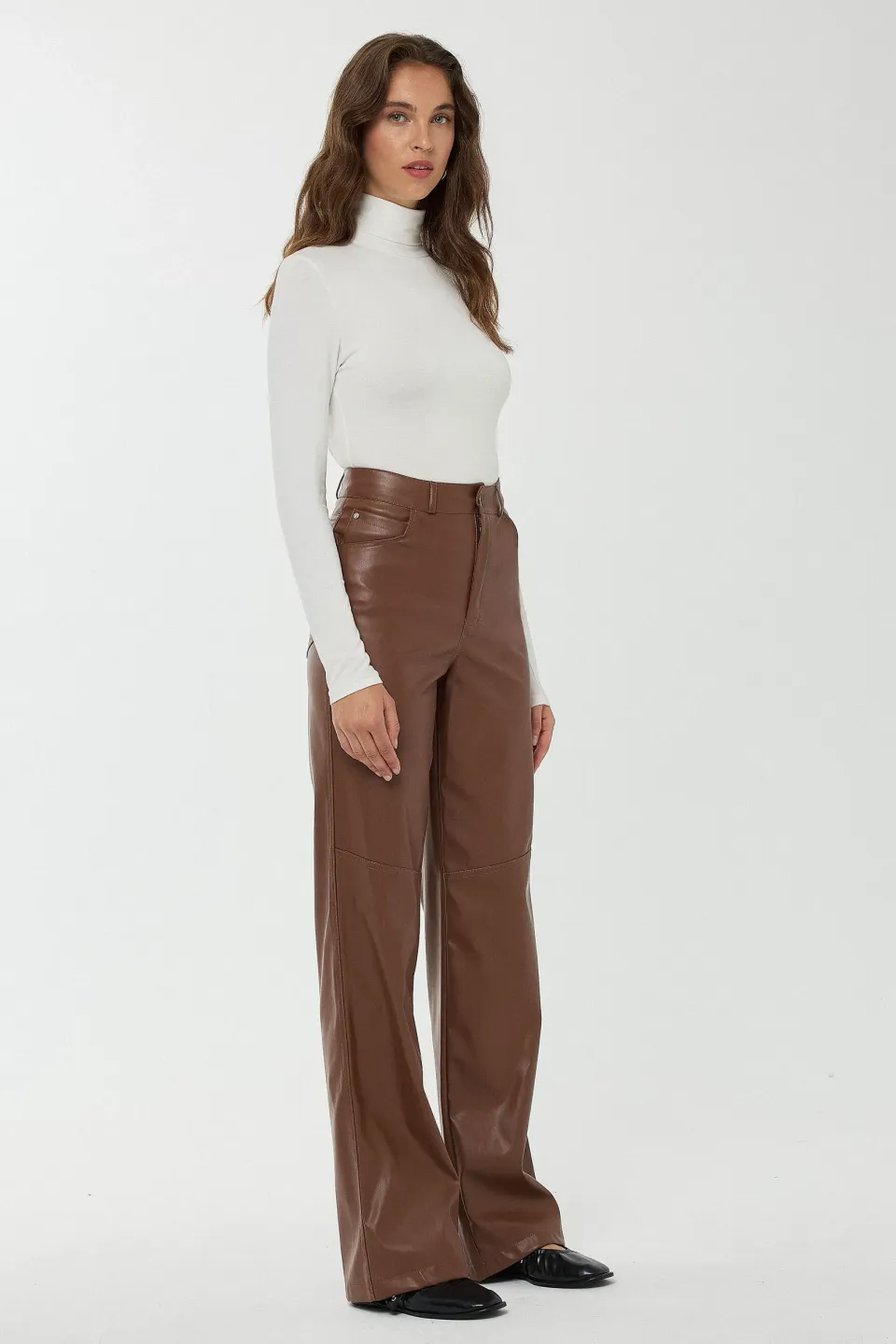 High Waist Faux Leather Straight Leg Pants