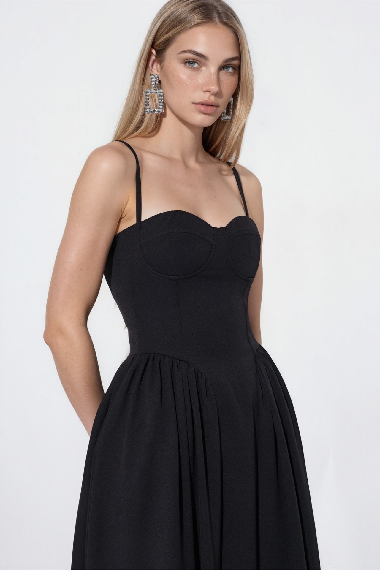 Solid Midi Dress With Heart Neckline 4