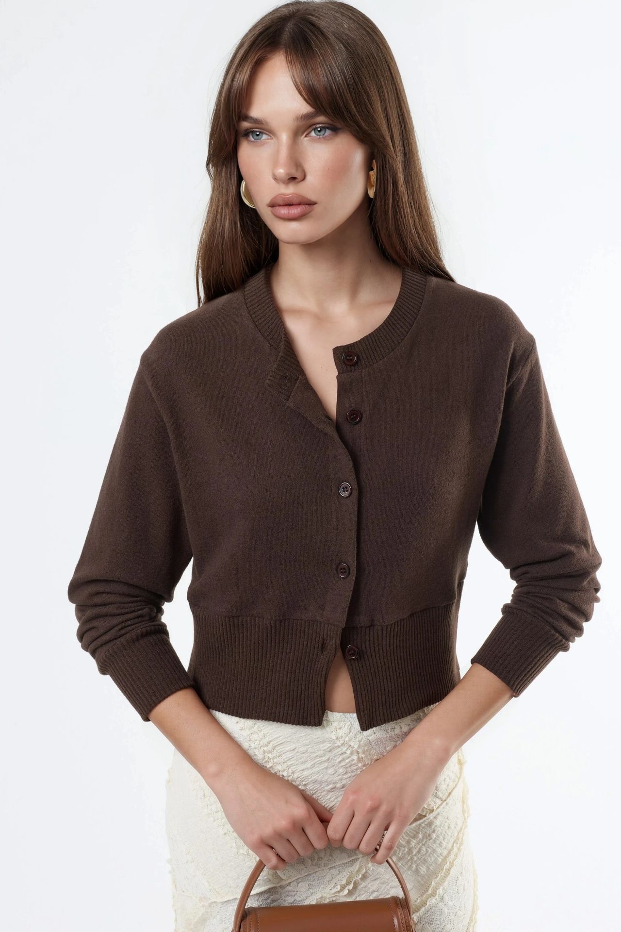 BUSEM Casual Crew Neck Buttoned Crop Jacket 1