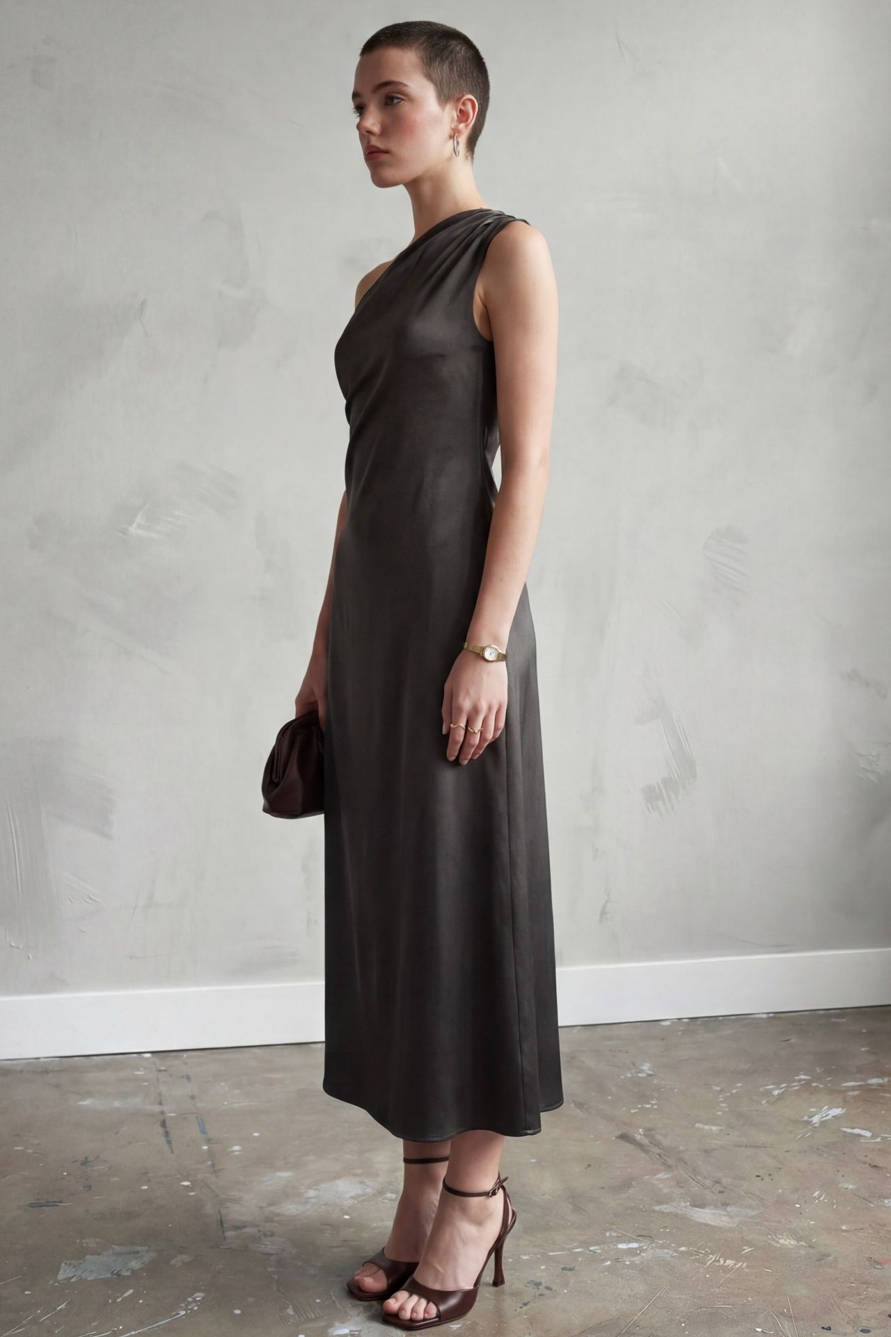MY FASHION Asymmetrical Off Shoulder Satin Maxi Dress 2