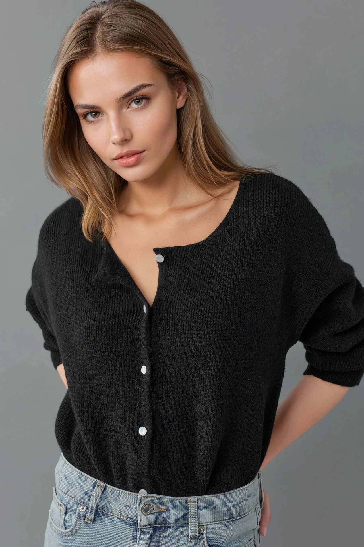 Ultra Soft Crew Neck Buttoned Dual-use Cardigan 2