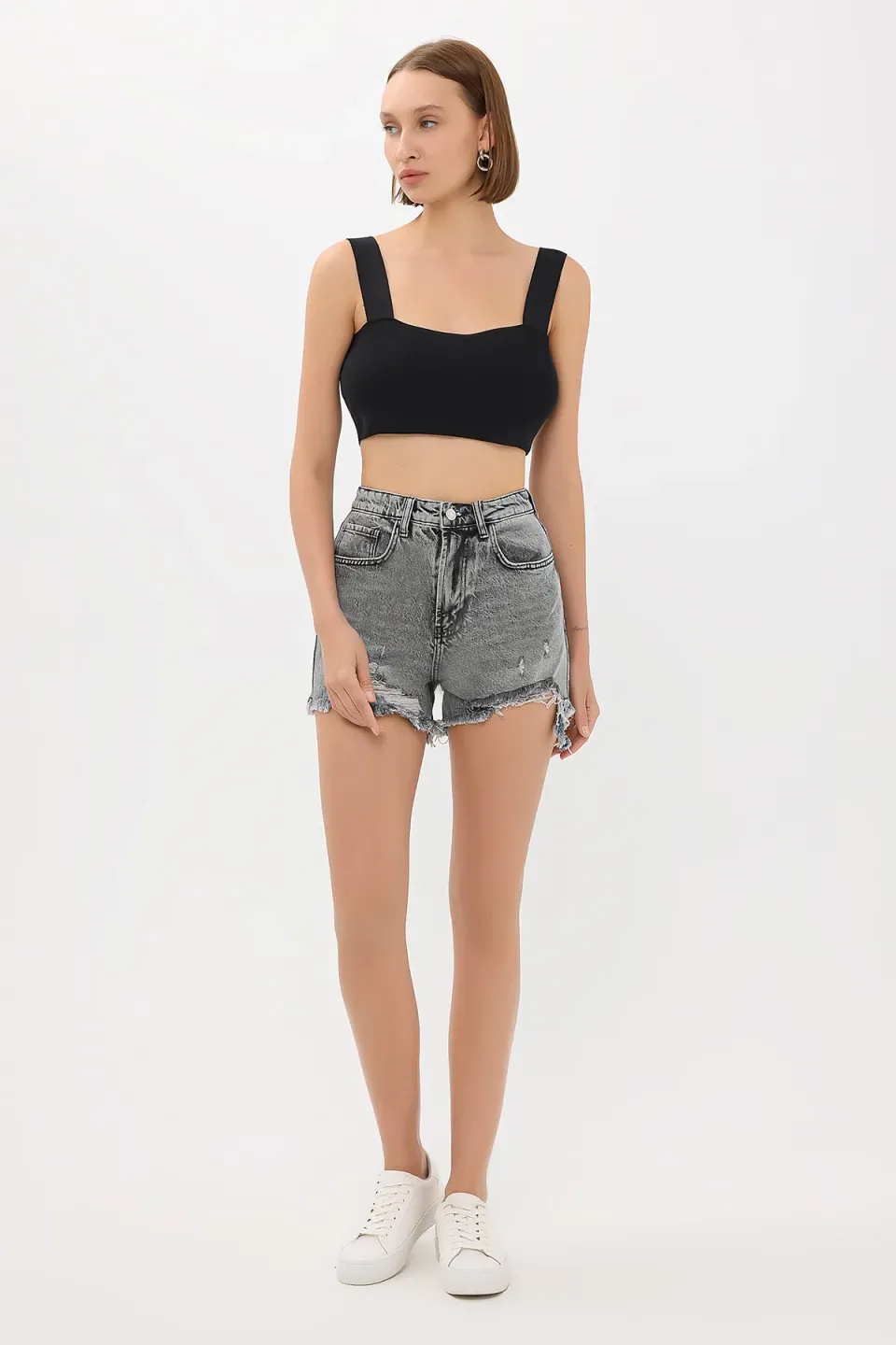 High-Waist Ripped Denim Mini Shorts