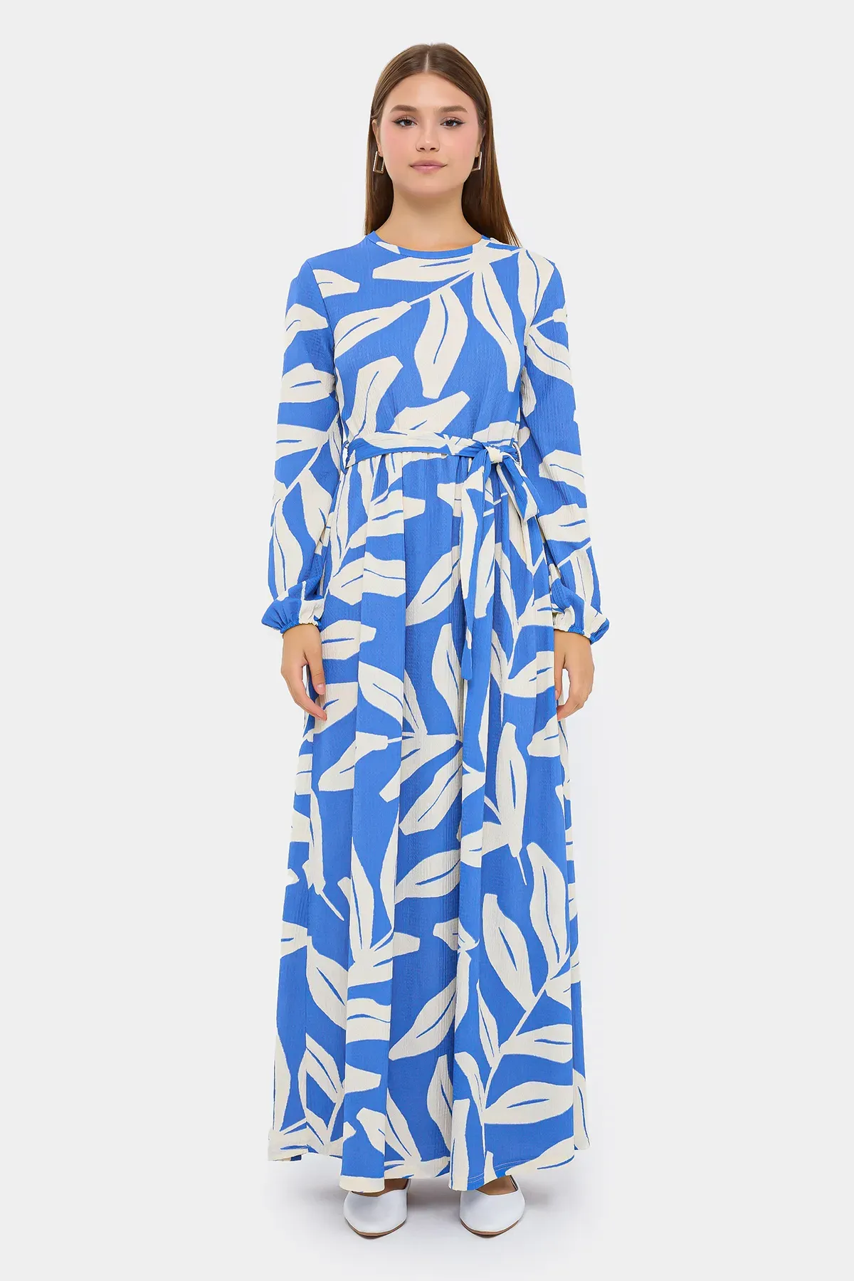 Abstract Print Maxi Dress with Long Sleeves 1