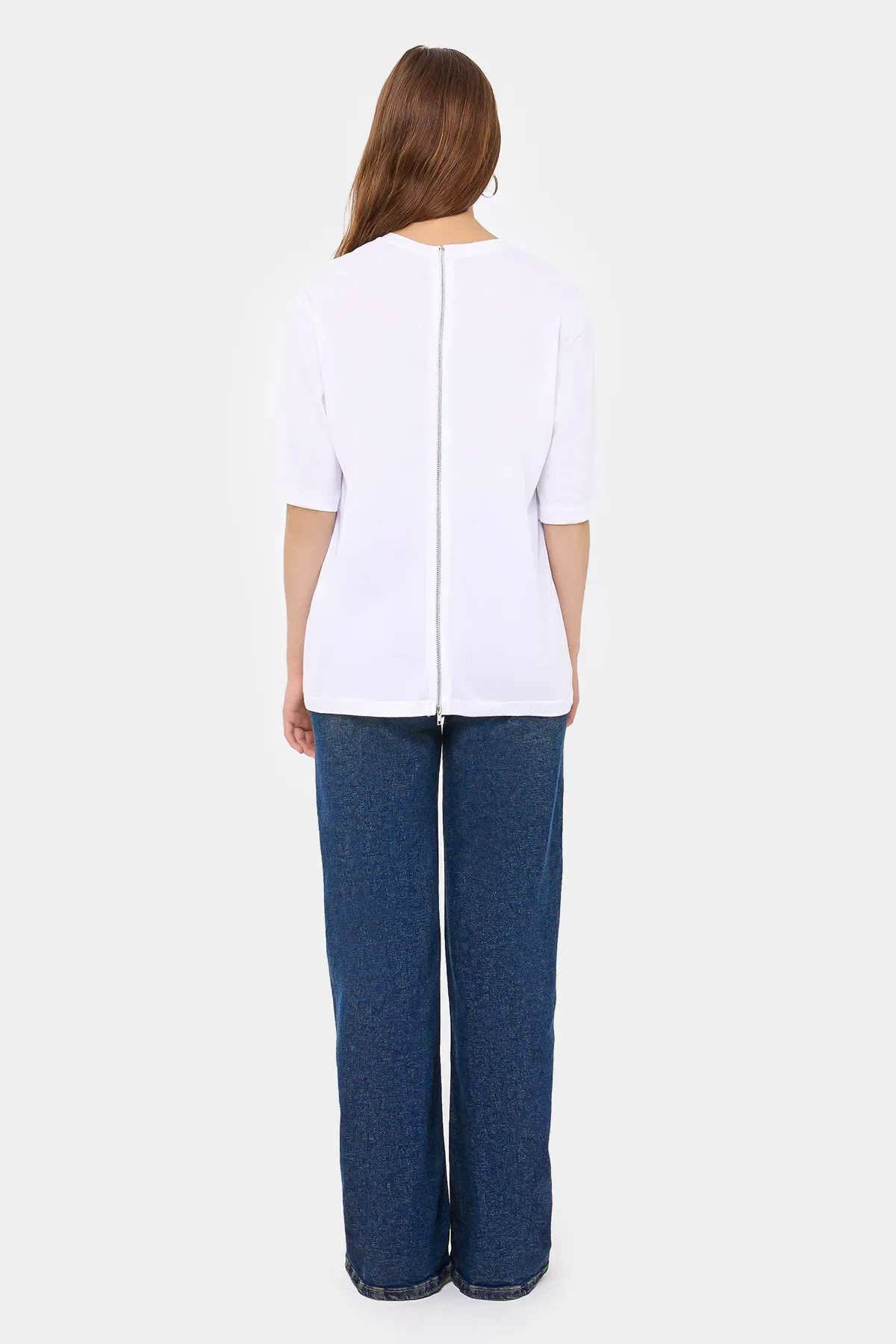 Basic Round Neck Short Sleeve T-Shirt with Zip-Up Back 4