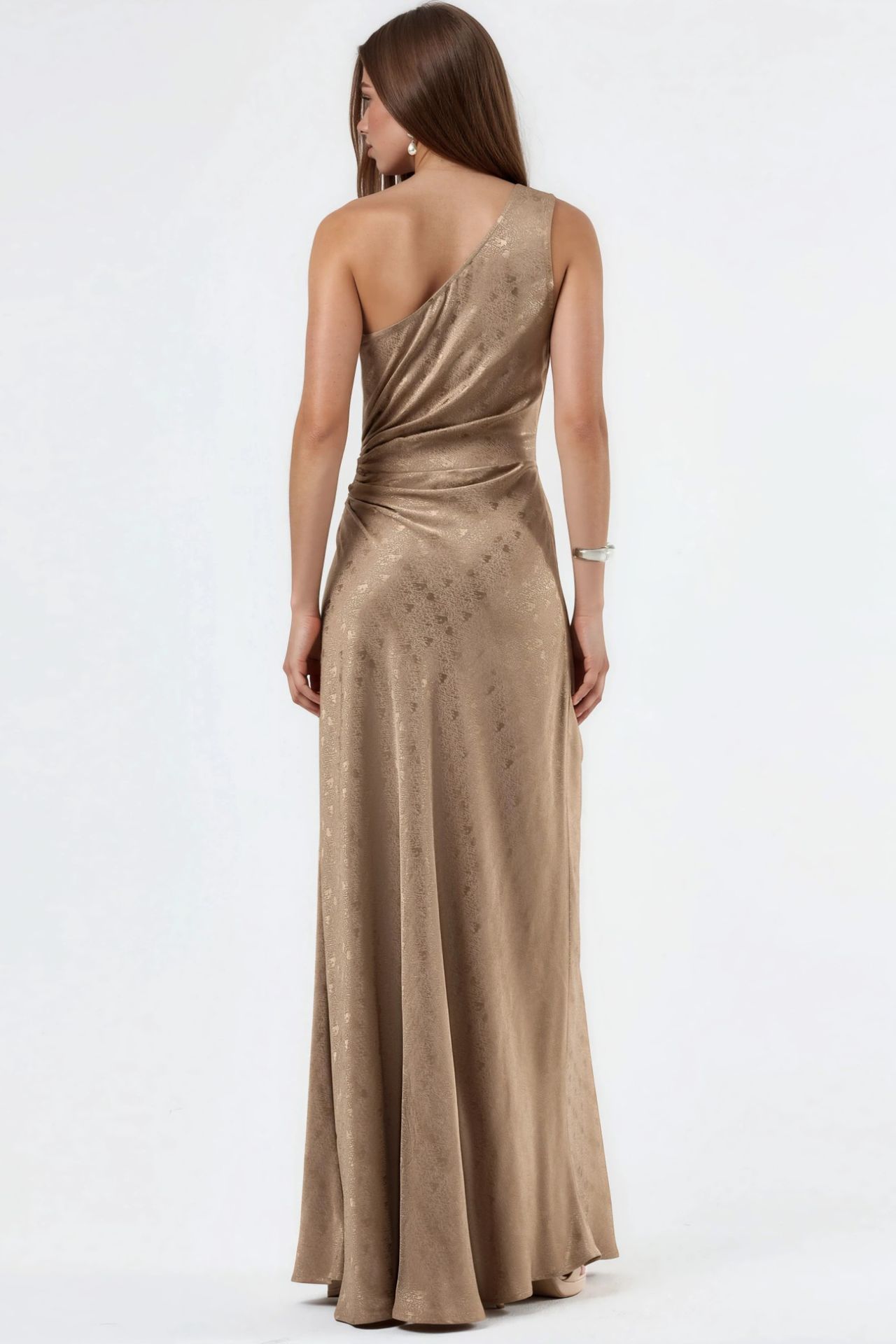 Patterned One-Shoulder Satin Dress with Cut-Out Detail 4