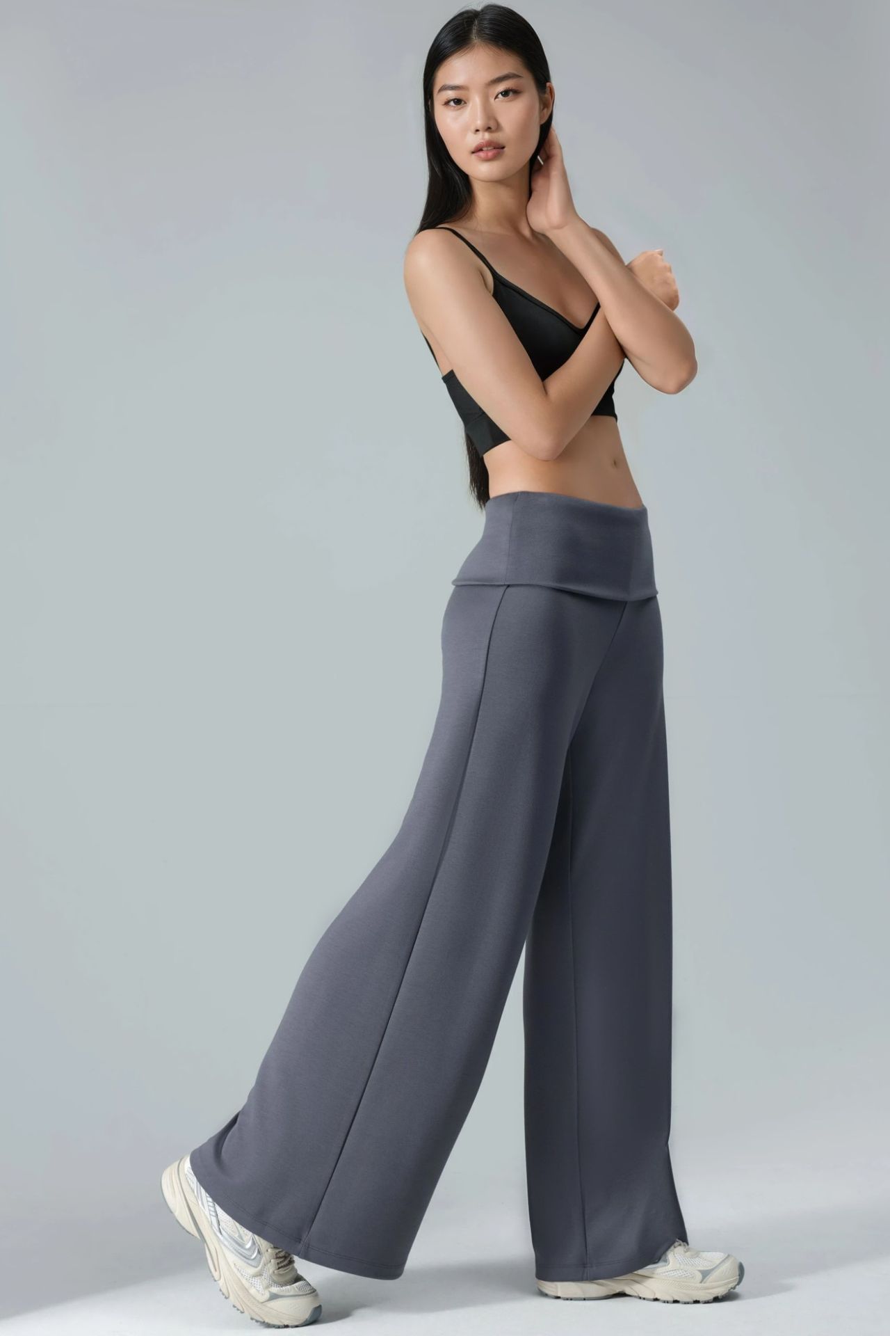 Modal Touch Folded Waist Palazzo Pants 4