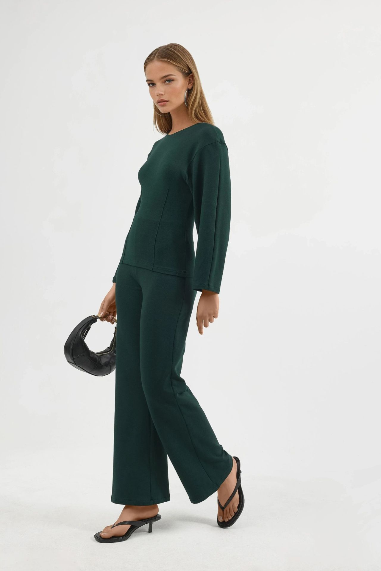 BUSEM Crew Neck Long Sleeve Fitted Blouse 6