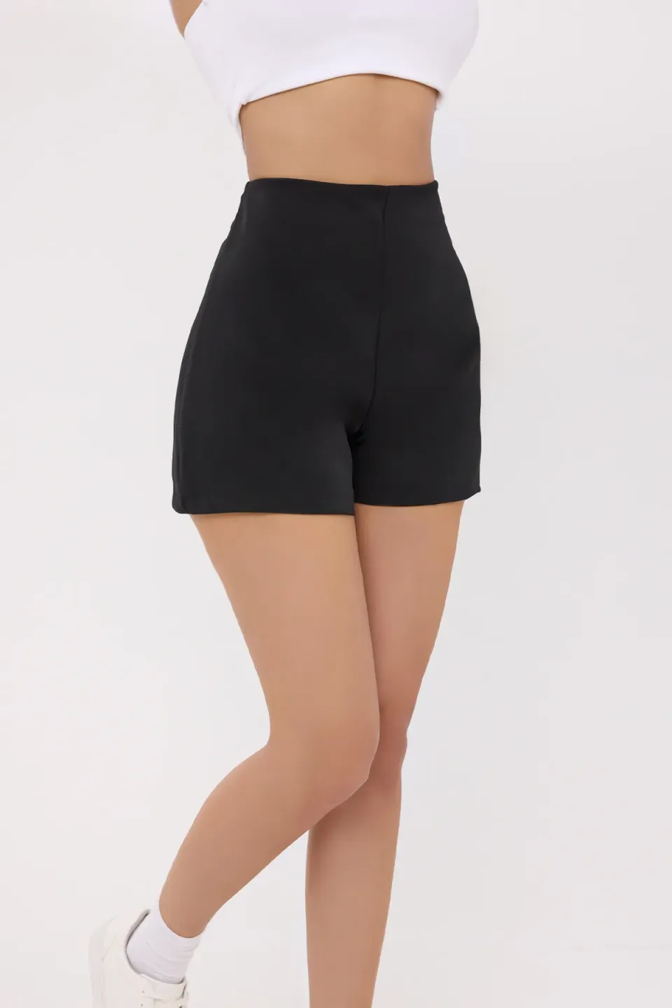 High-Waist Solid Woven Shorts