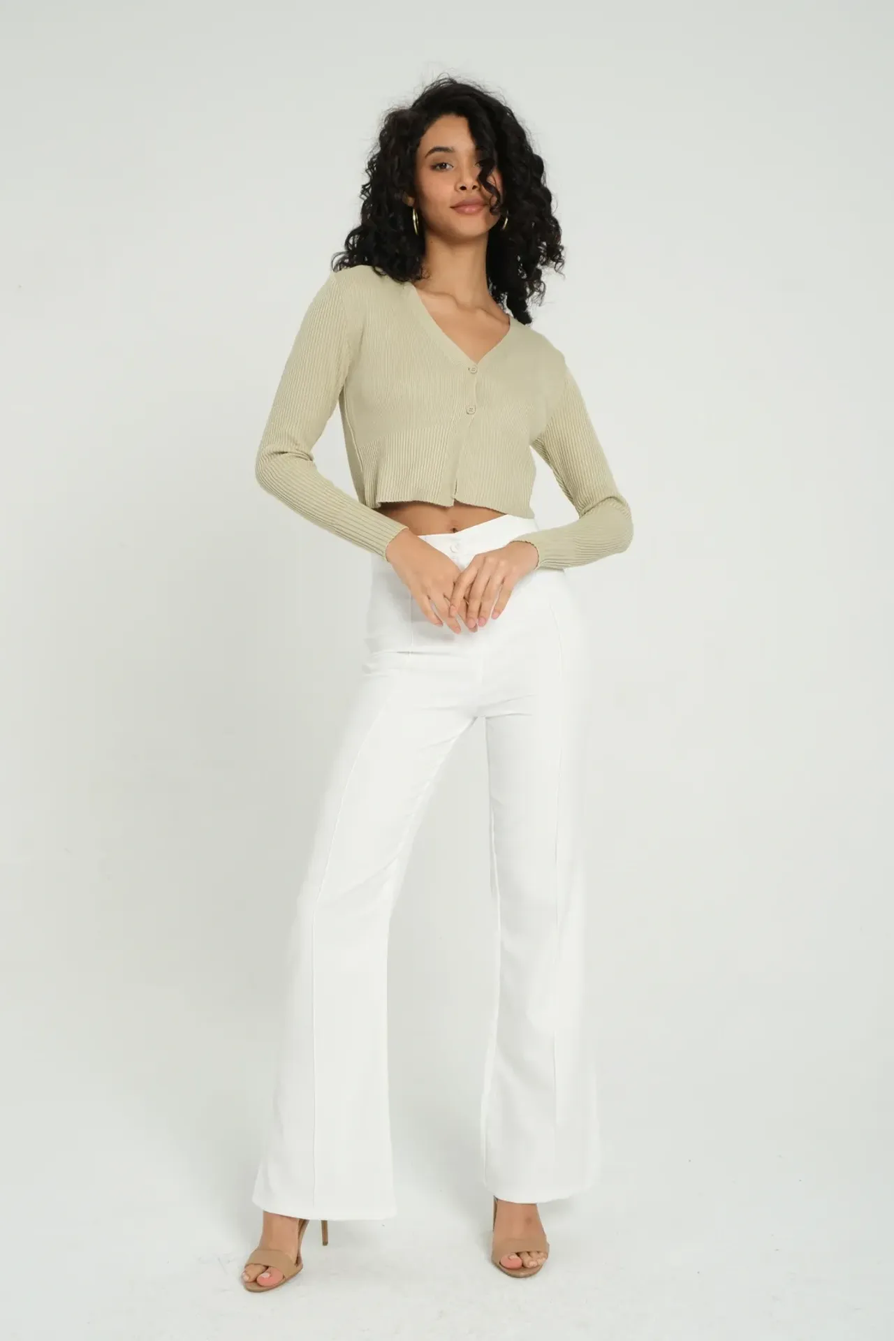 Solid V Neck Cropped Cardigan