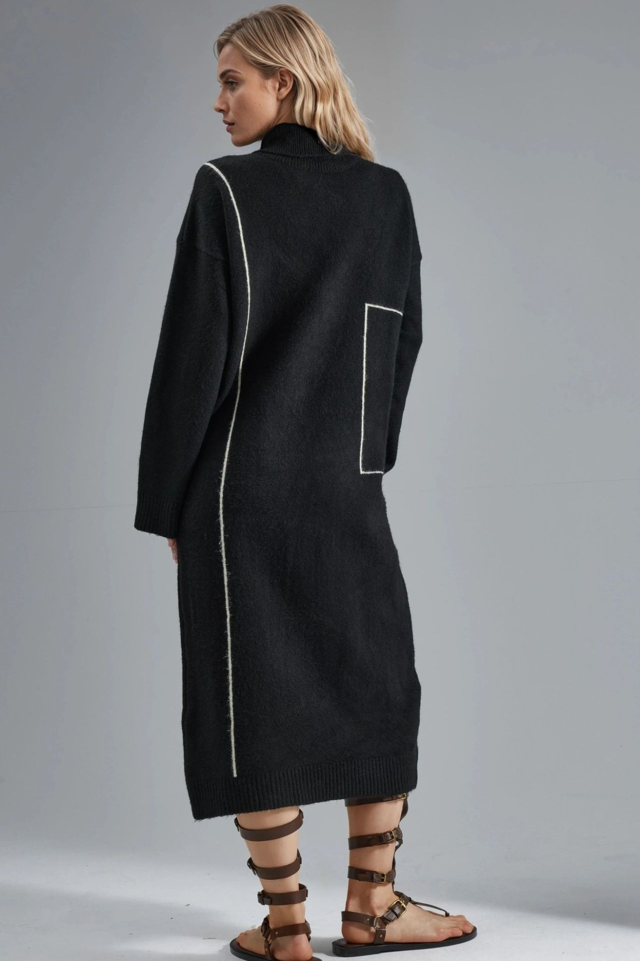 MY FASHION Polo Collar Ribbed Midi Knit Dress 3