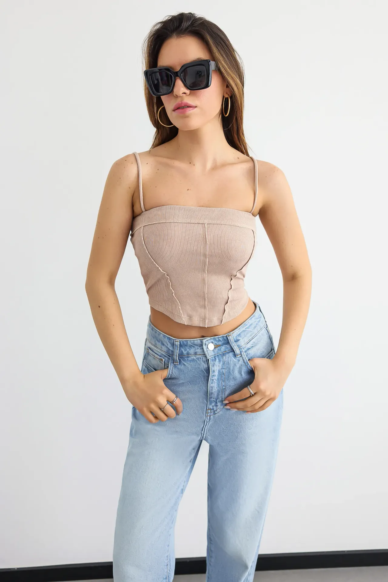Ribbed Corset Cami Top with Front Seam