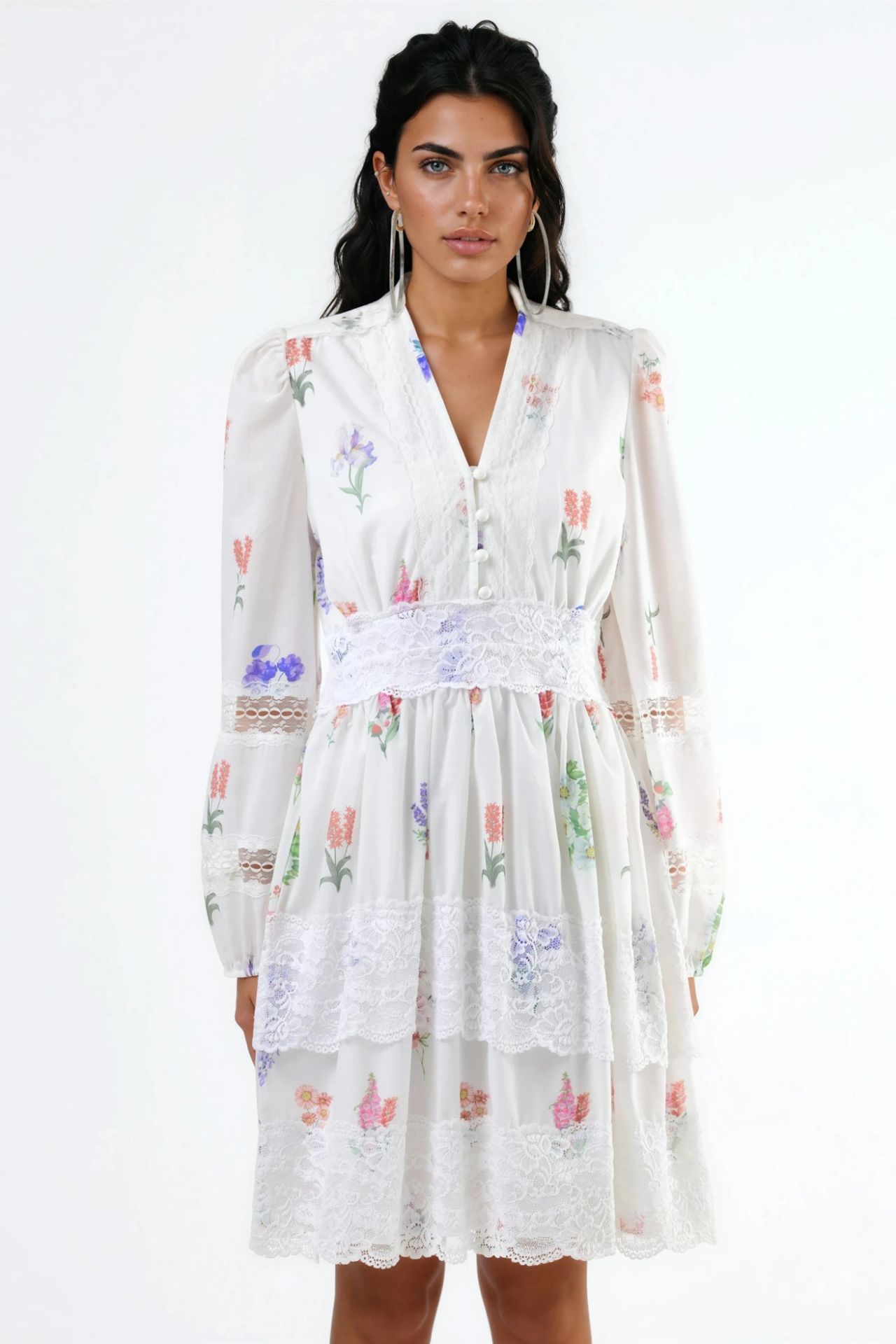 MSN Floral Lace Mini Dress with V-Neck 7
