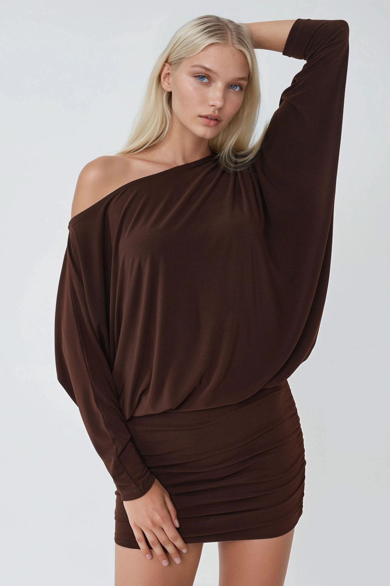 BUSEM Asymmetrical Collar Fitted Mini Dress 1