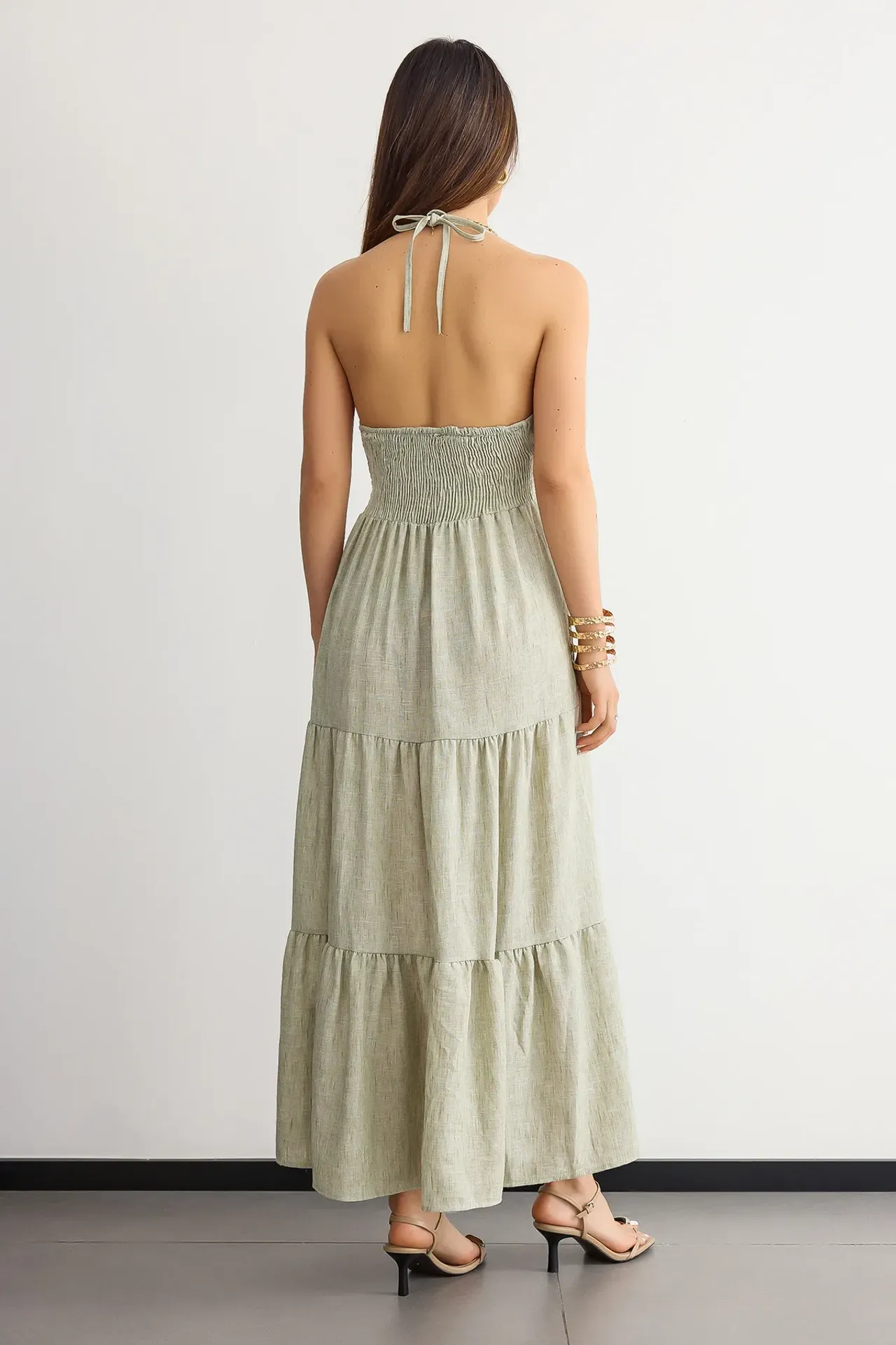 Embroidered Sleeveless Maxi Dress with Smocked Details