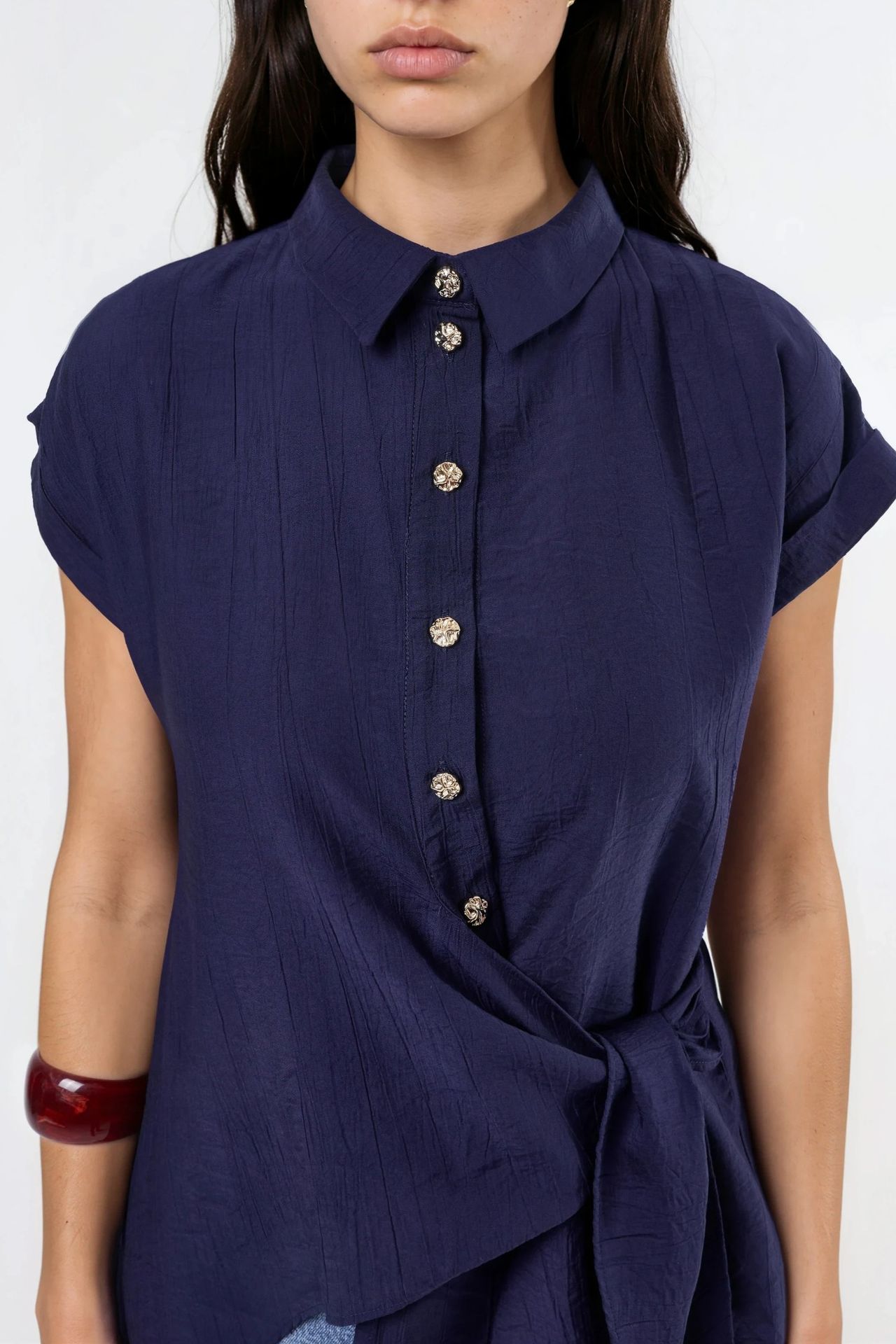 BUSEM Textured Woven Blouse with Tie Detail 6
