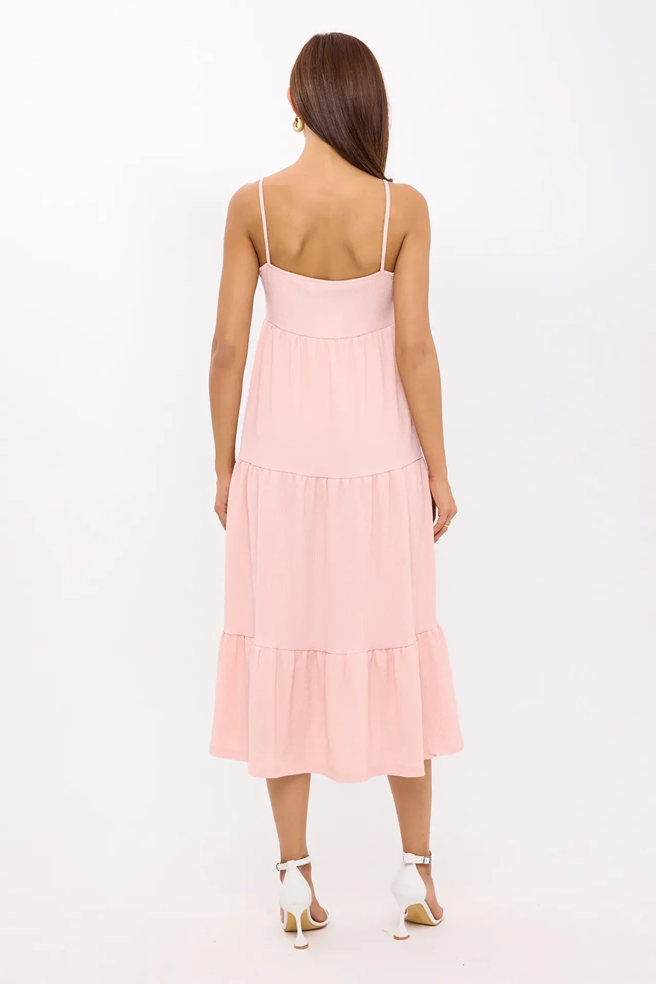 Spaghetti Strap Tiered Midi Dress