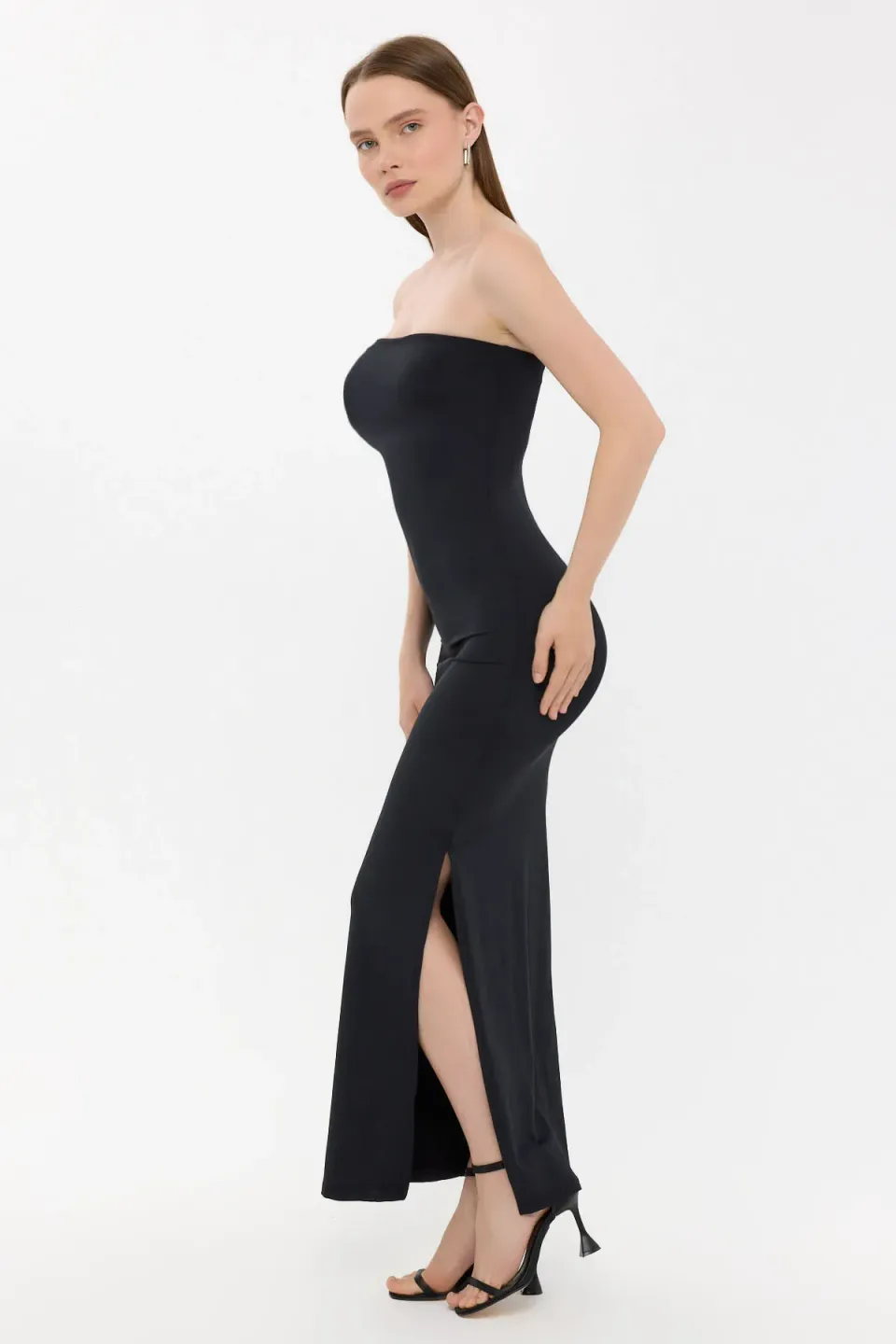 Strapless Bodycon Maxi Dress with Side Slit