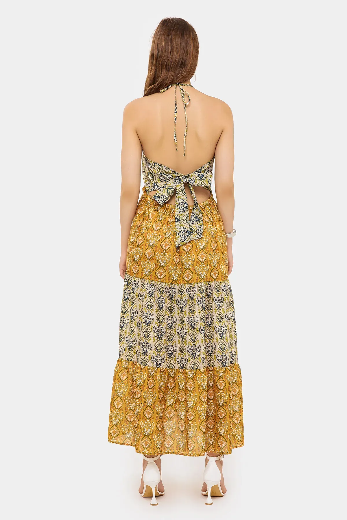 Patterned Maxi Dress with Tie-Back 4