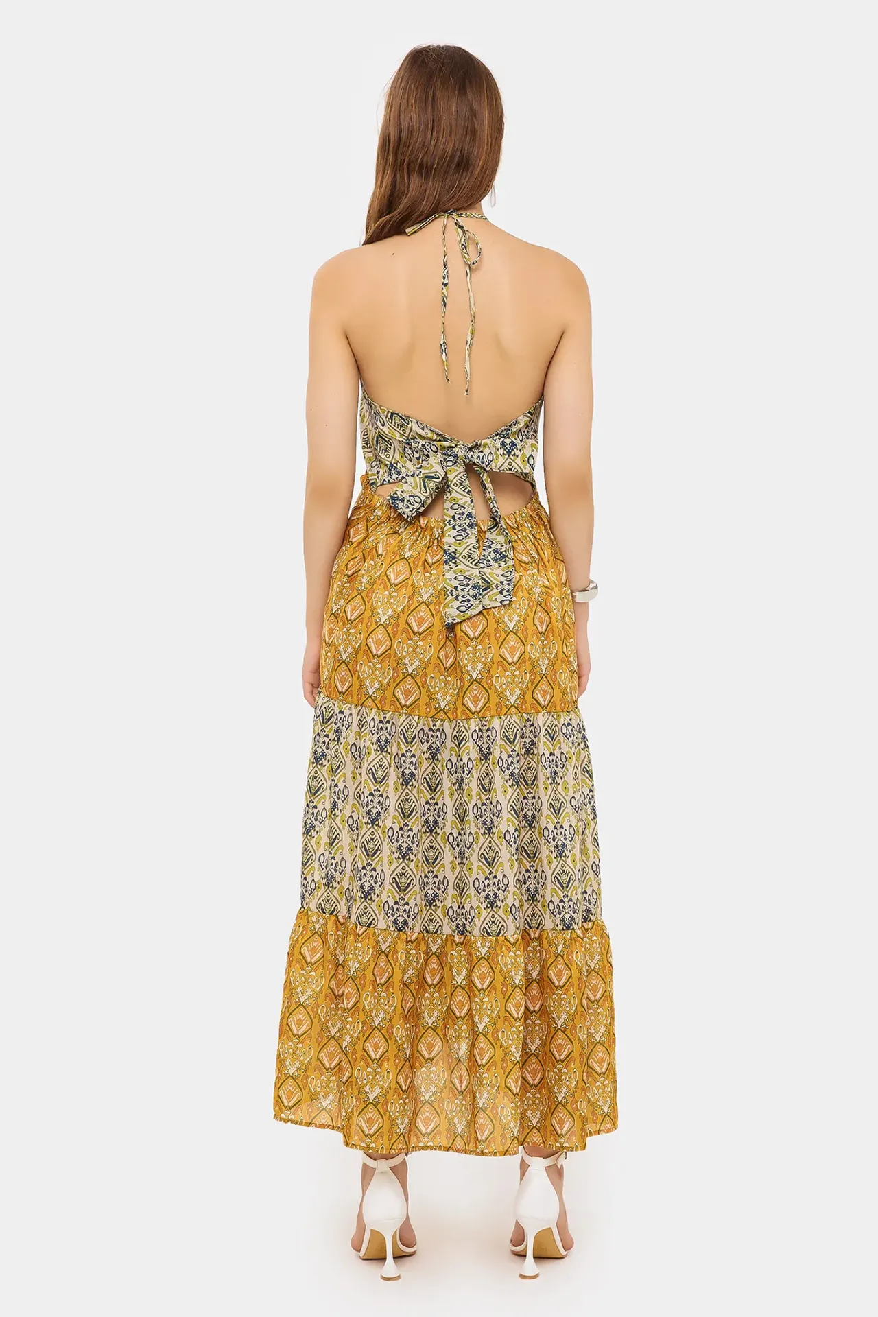 Patterned Maxi Dress with Tie-Back