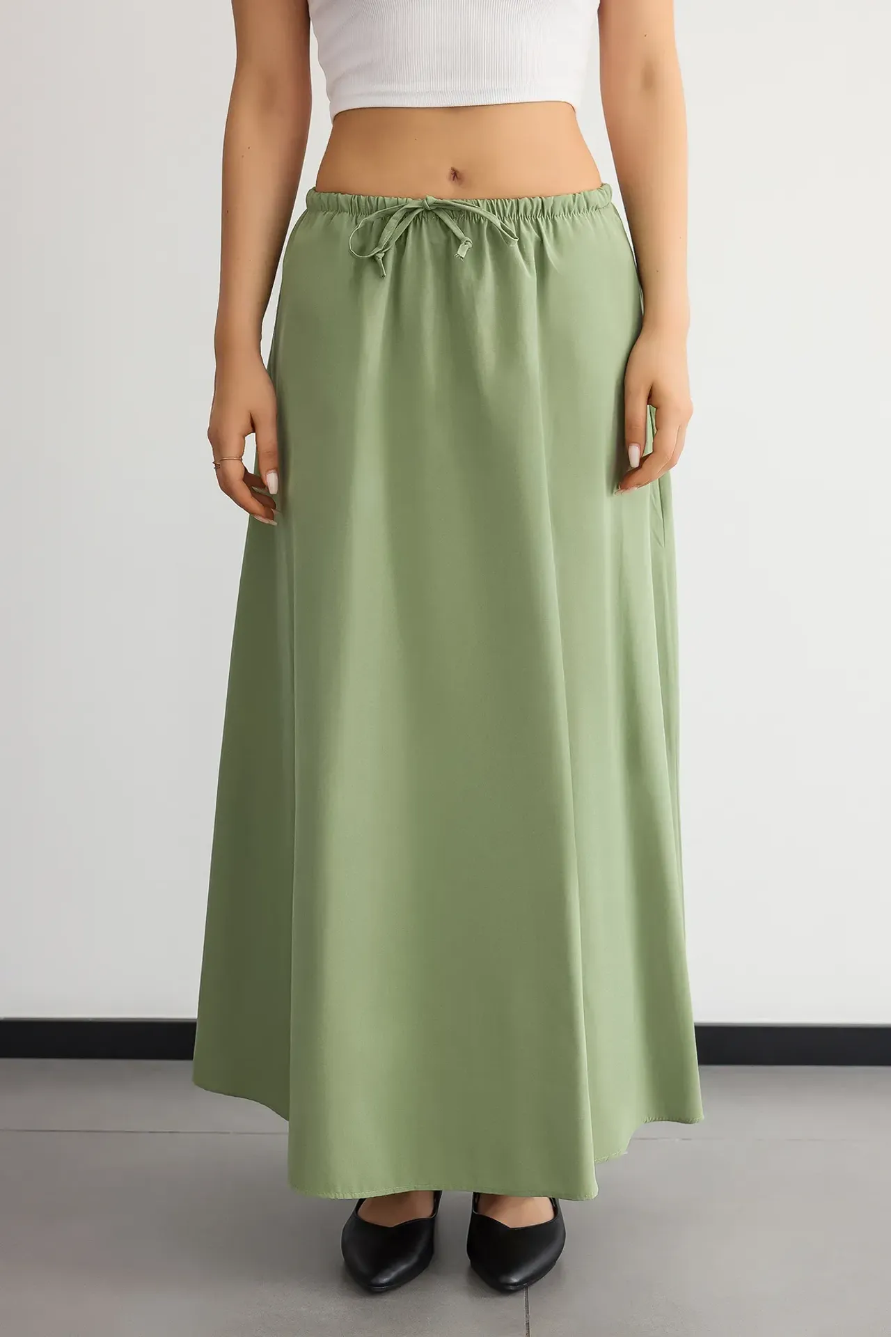 Mid-Rise Maxi Skirt with Drawstring