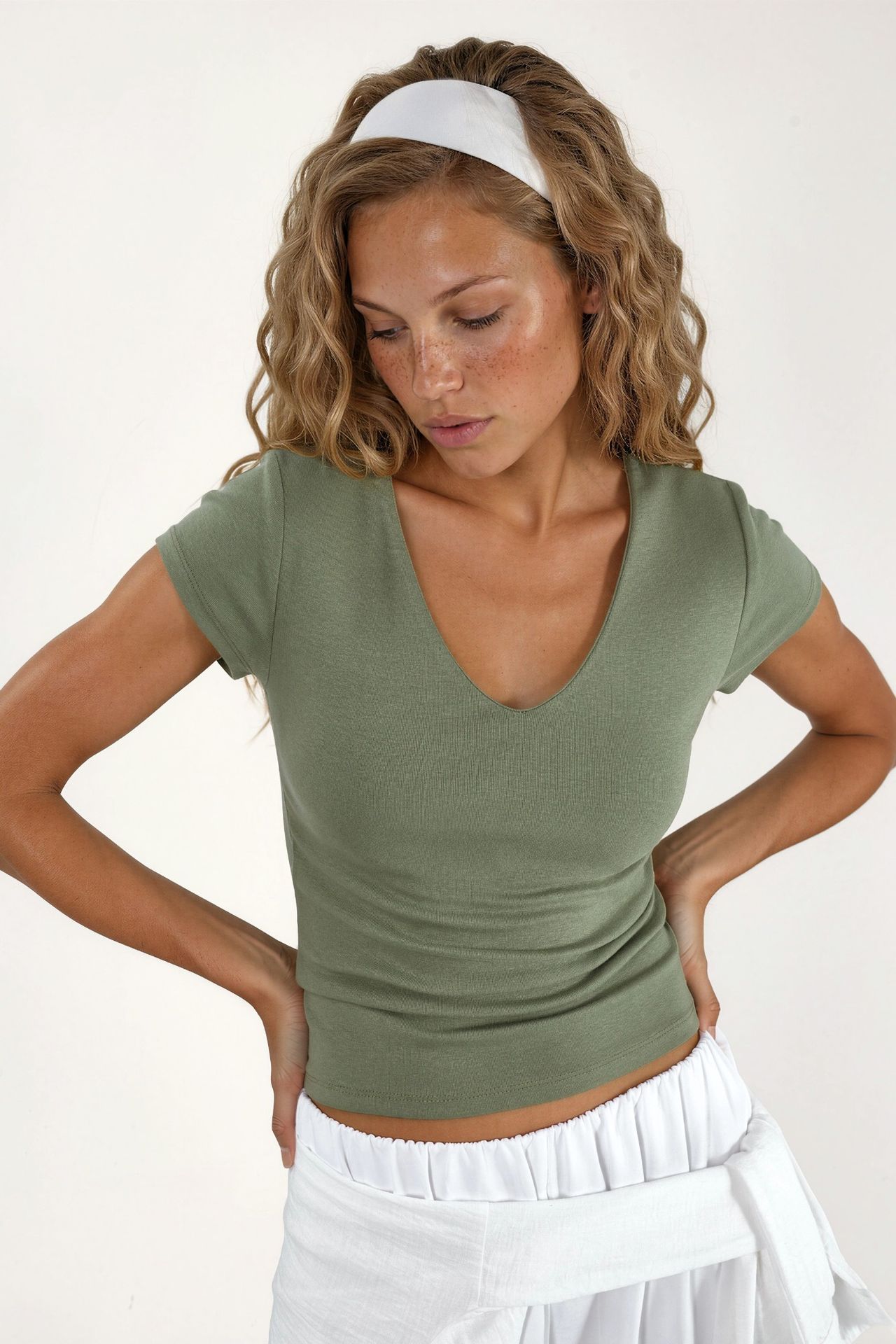 BUSEM V-Neck Modal Cotton Blend Blouse 1
