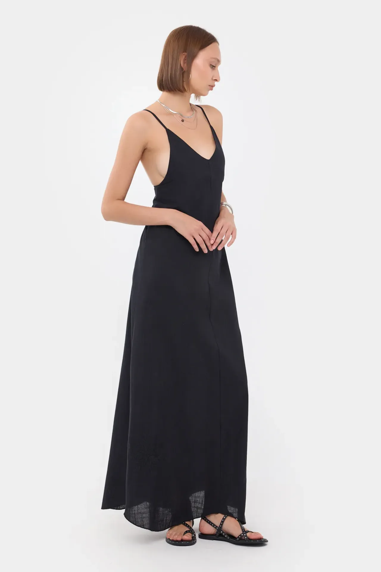 Sleeveless V-Neck Maxi Dress with Flower Detail