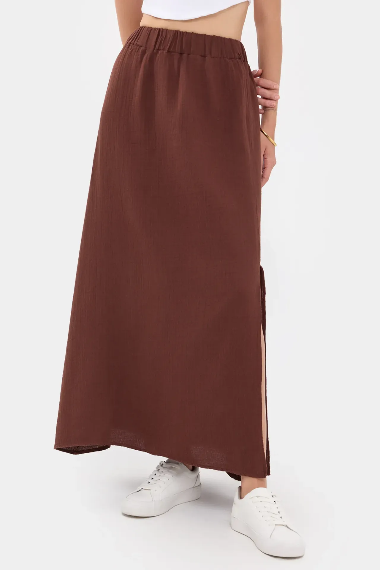 Solid Maxi Skirt with Slit