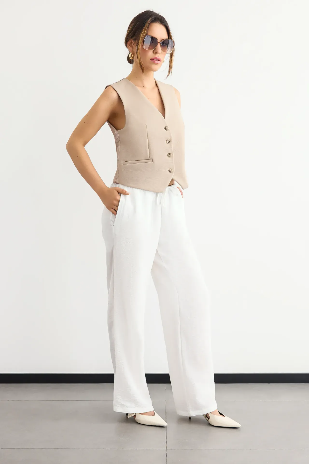 Striped V-Neck Sleeveless Waistcoat