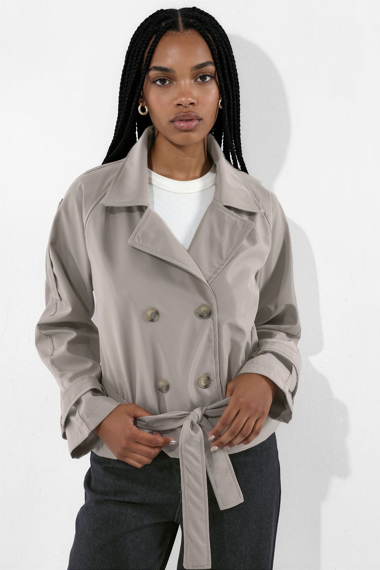 Short Double-Breasted Trench Coat 1