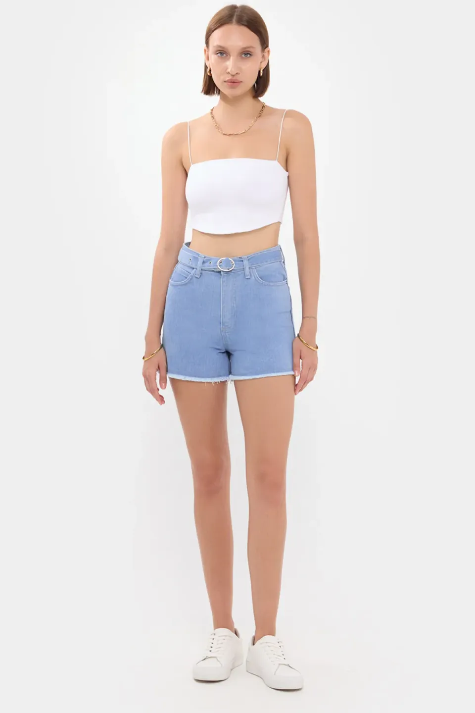 High-Waist Denim Mini Shorts with Seamless Hem