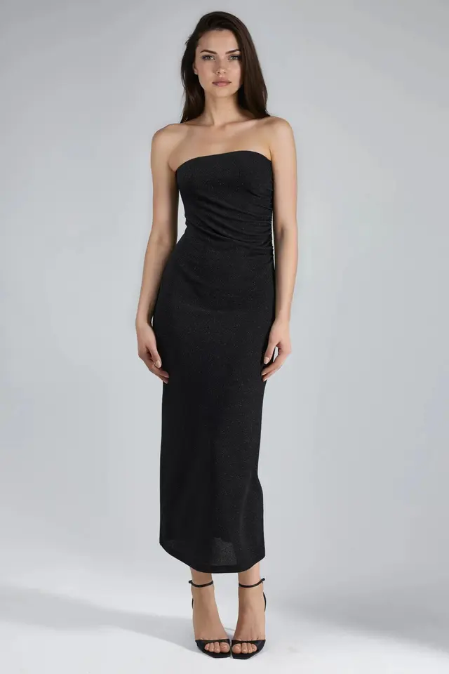BUSEM Shiny Slit Detailed Maxi Dress